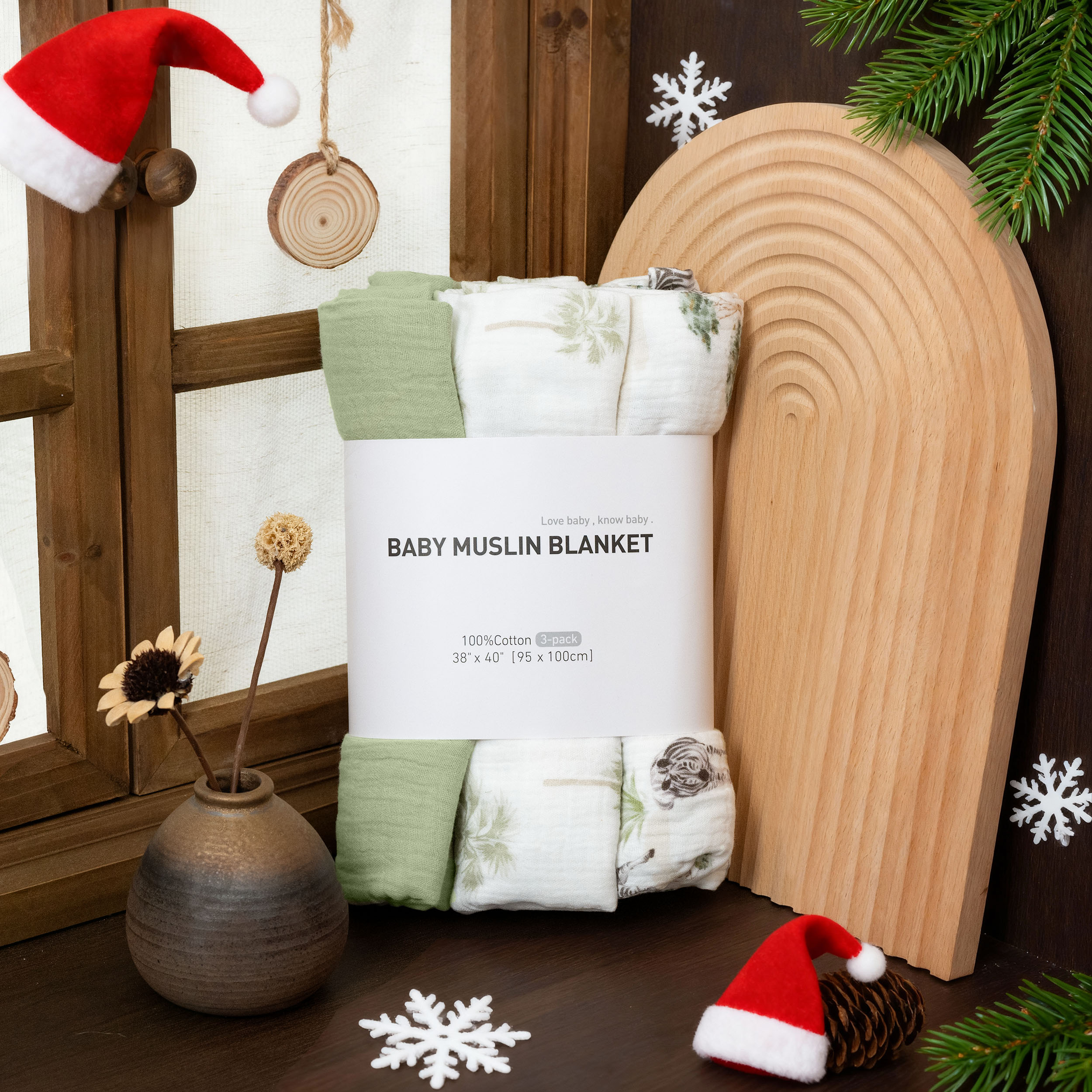 Muslin Swaddle Blankets 3-Pack | 38"x40" | Safari Whisper