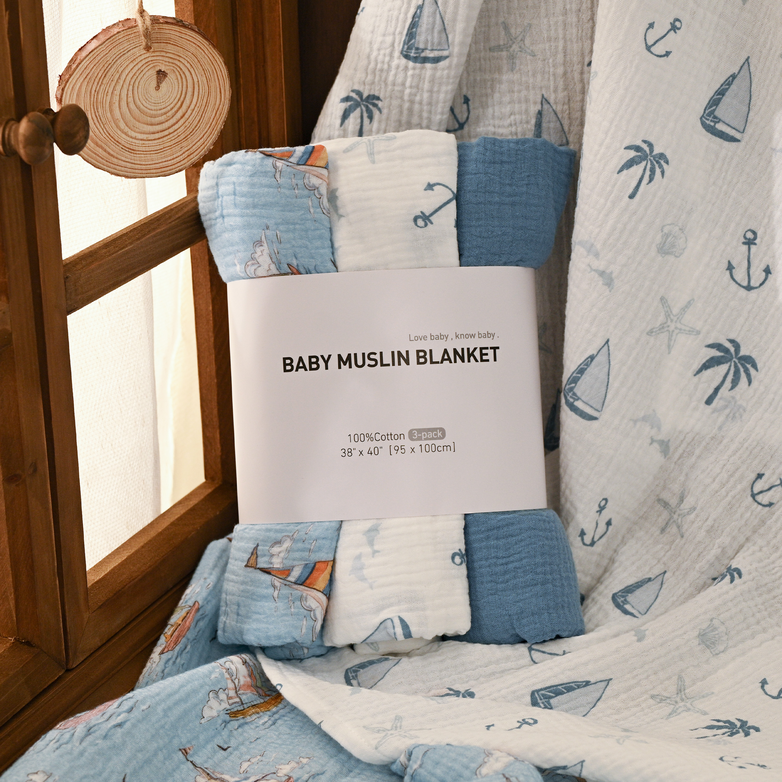 Muslin Swaddle Blankets 3-Pack | 38"x40" | Little Navigator’s Log