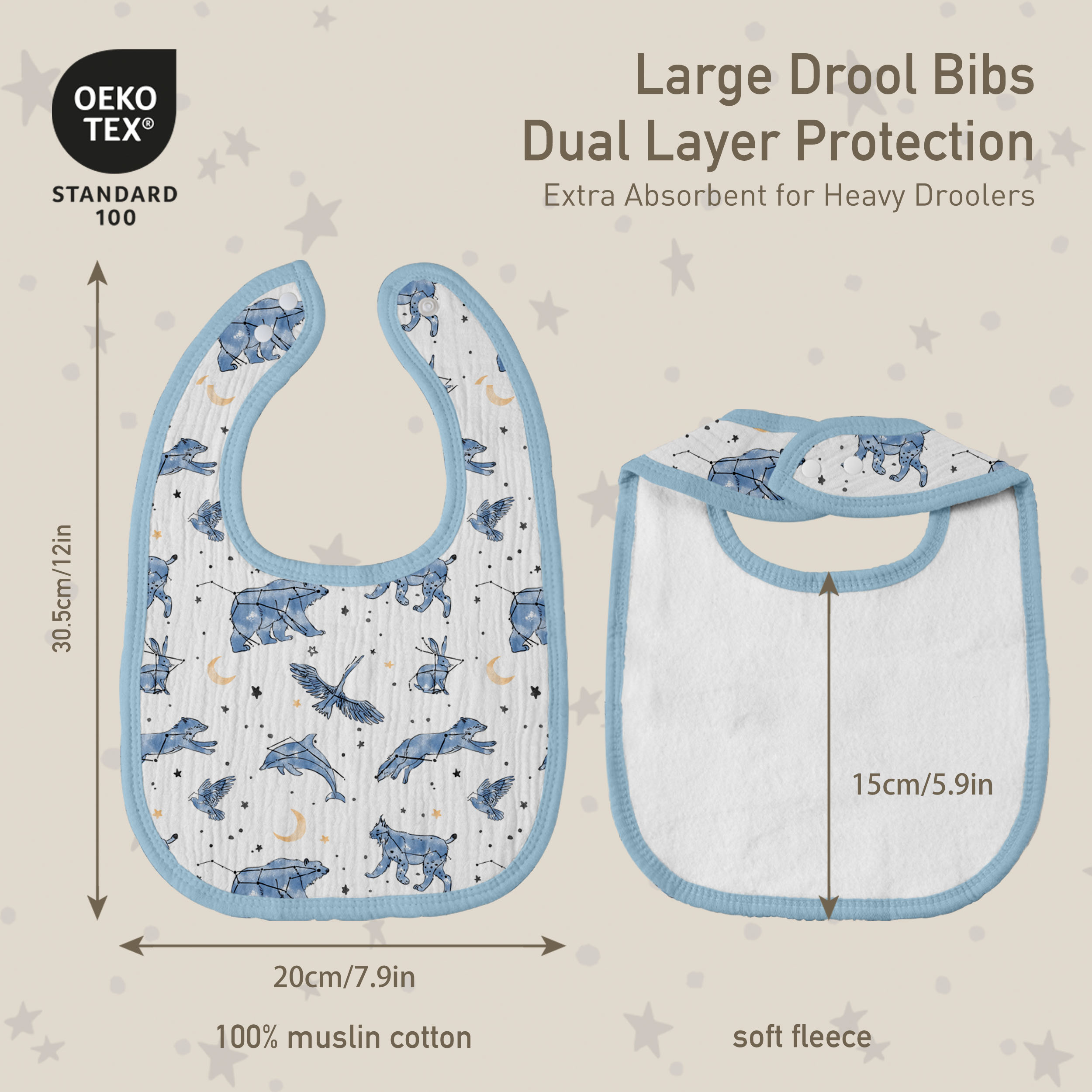Star | baby muslin bibs 8 pack | 0-36 months