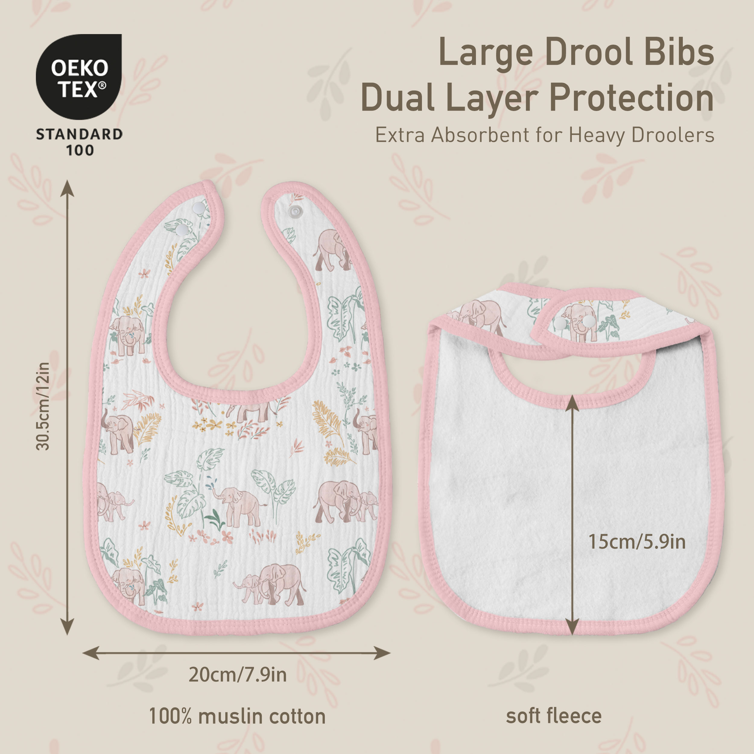 Line-Talk Elephant | baby muslin bibs 8 pack | 0-36 months