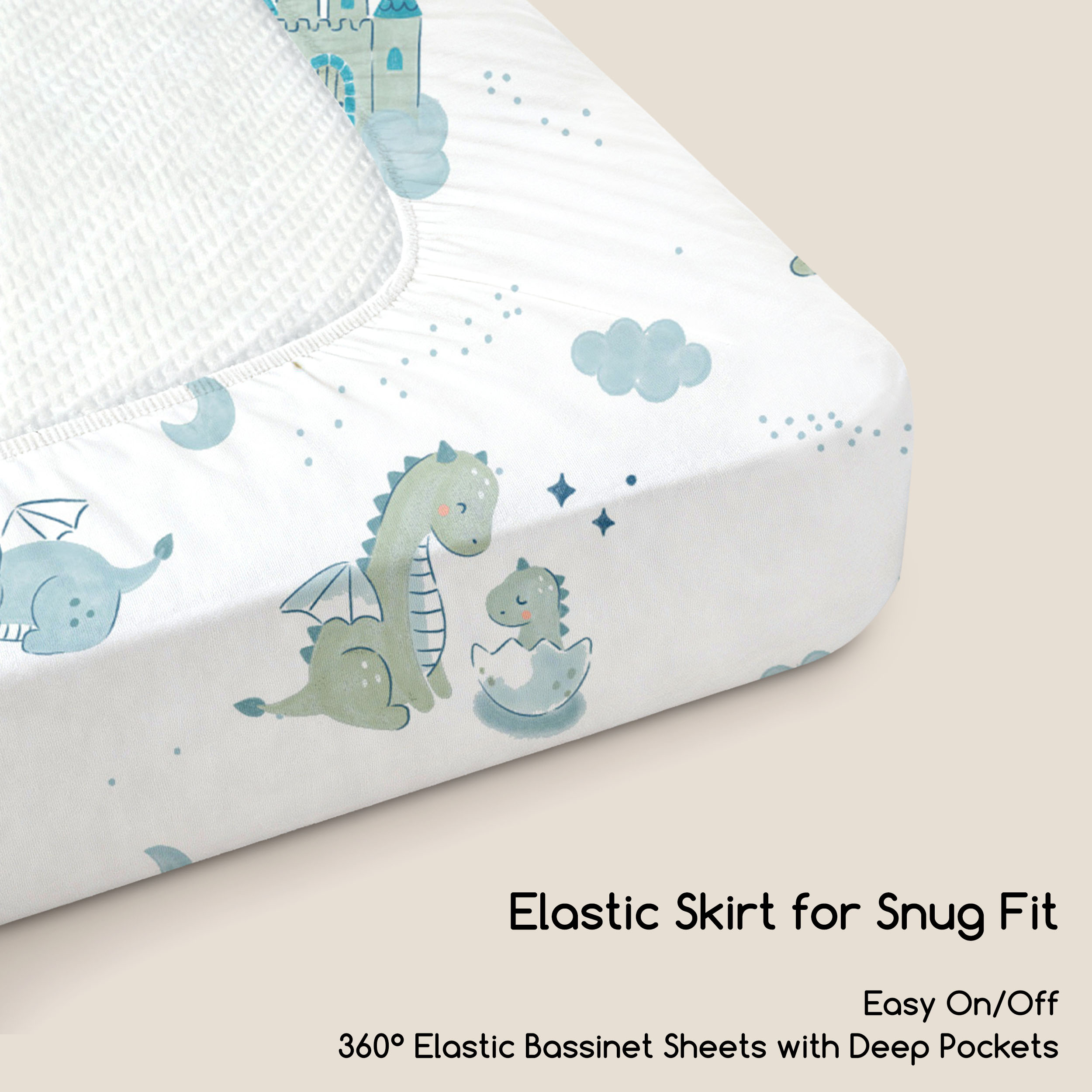 Fairy Dragon and Castle | Bassinet Sheets 3-Pack | 33*20''