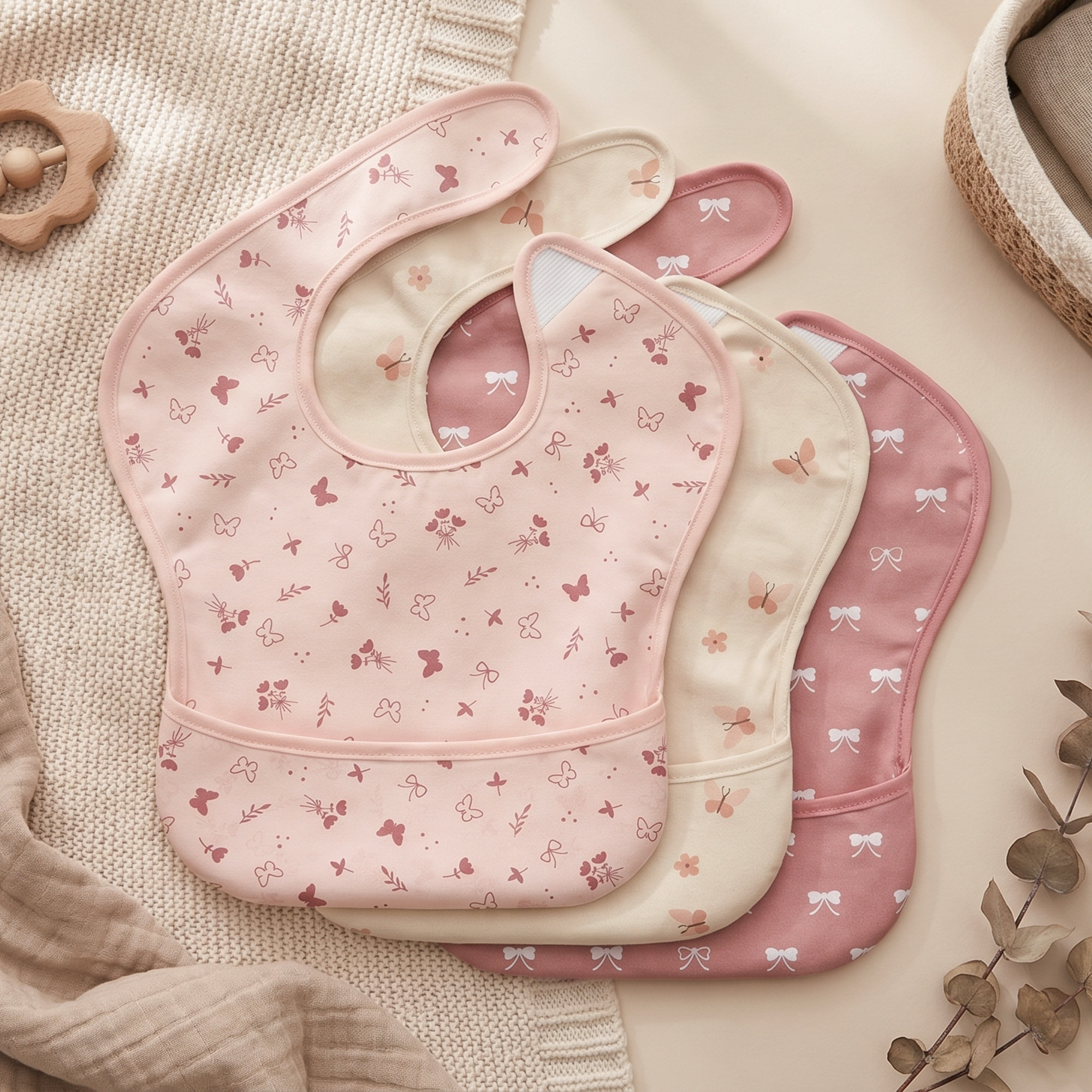 Blush Butterfly Waltz | Gllquen baby Waterproof Bibs 3 Pack | 3-24 Months