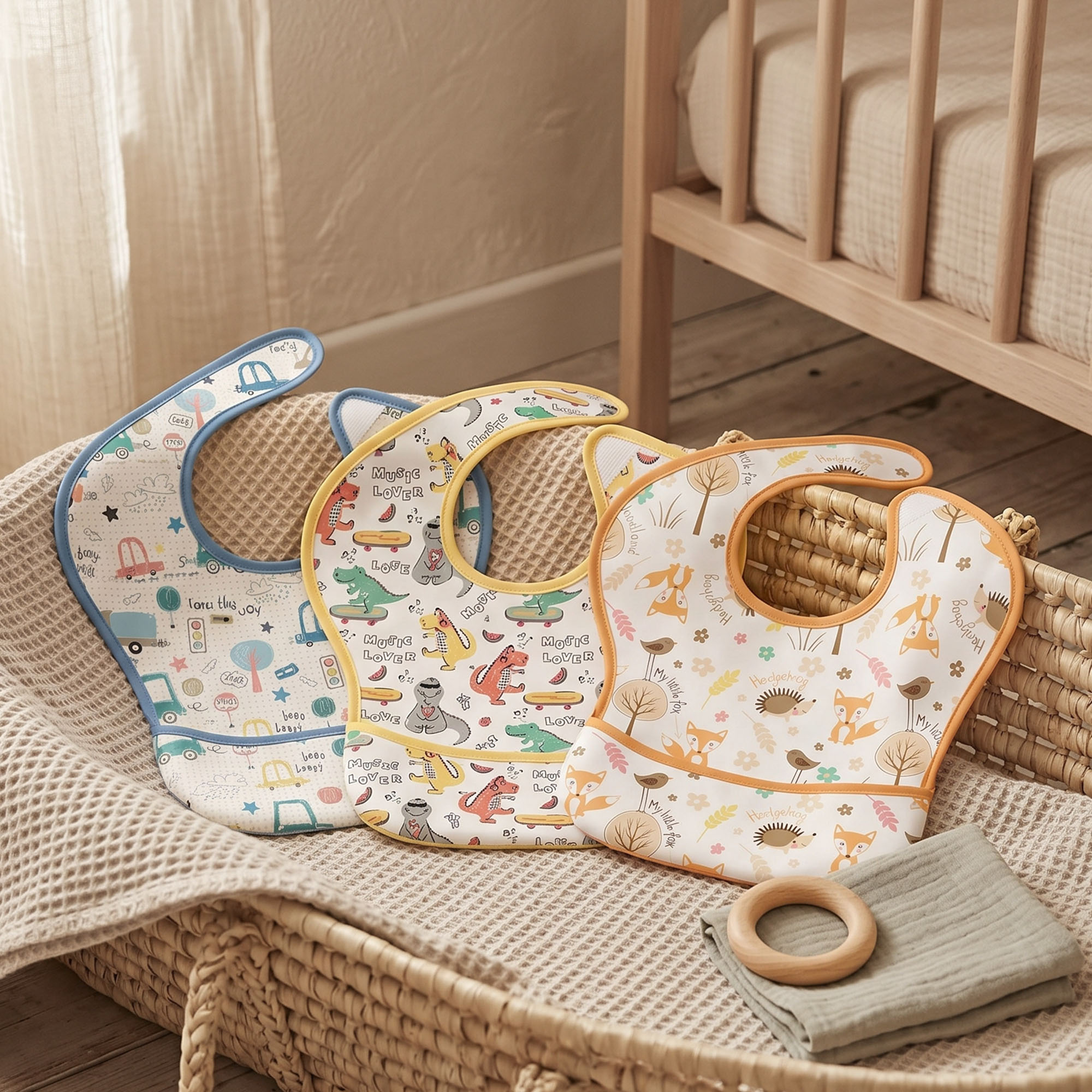 Beep & Woodland | Gllquen baby Waterproof Bibs 3 Pack | 3-24 Months