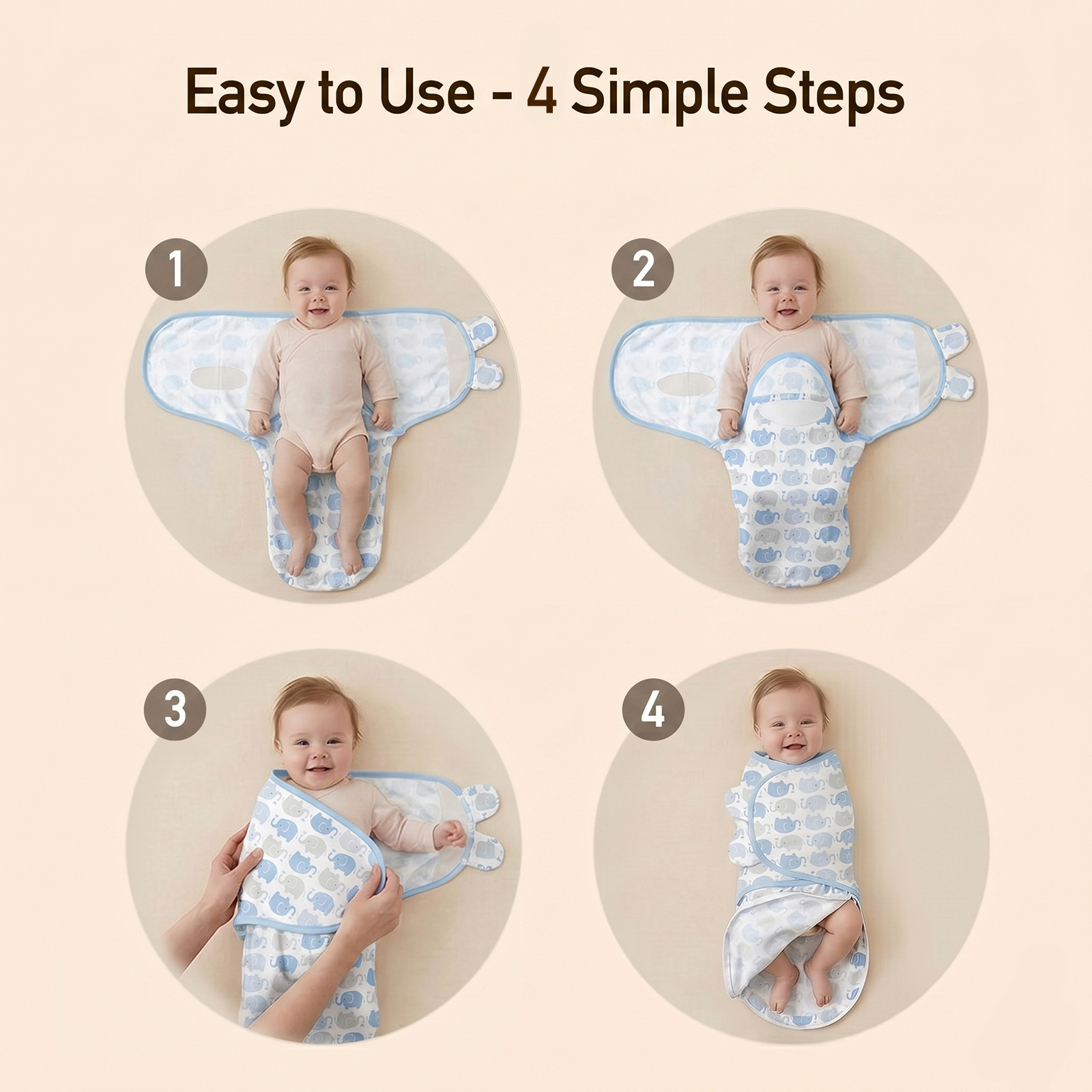 Azure Elephant Ripple | Zipper Swaddle Wrap 3 Pack | 0-3 Months