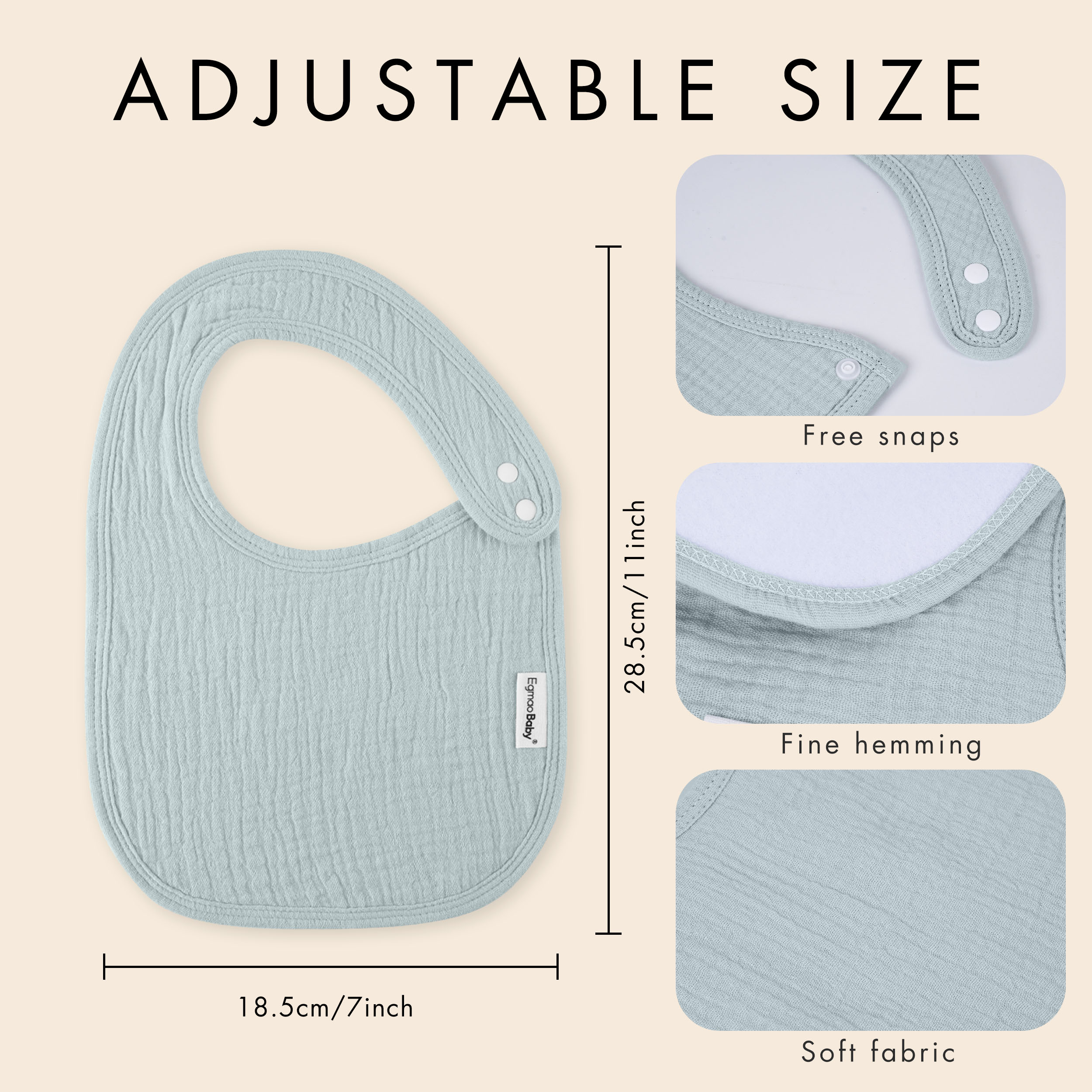 Neutral Sage and Blue | baby muslin bibs 5 pack | 0-36 months