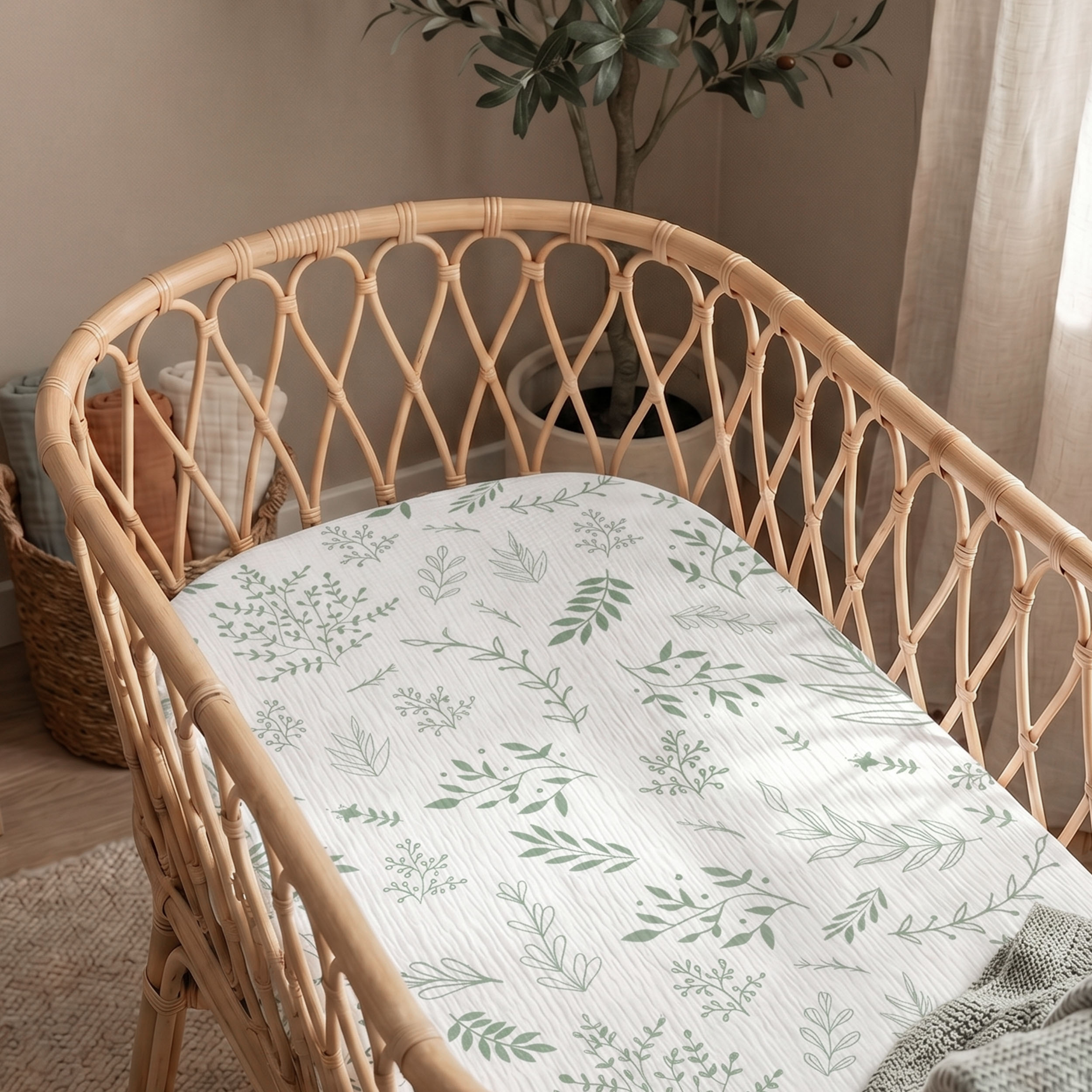 Sage Botanical Garden | Muslin Bassinet Sheet 2-Pack | 33''*20''