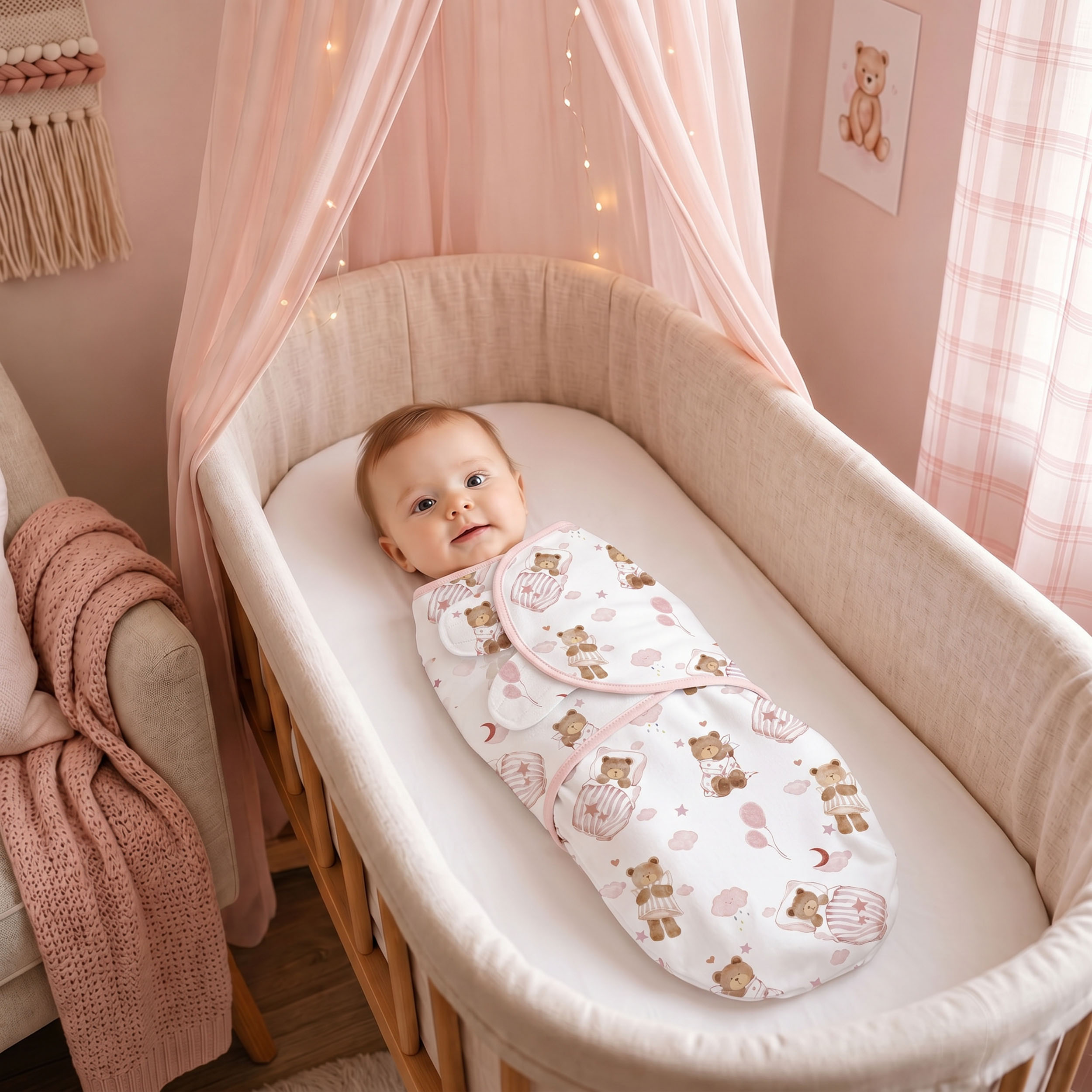Blush Bear Slumber | Baby Swaddle 3 Pack | 0-3 Months