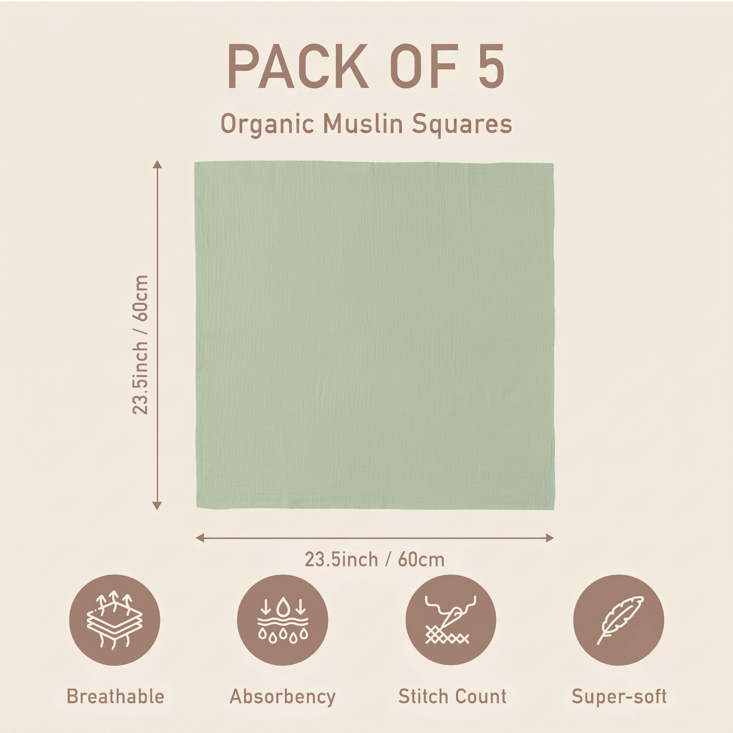 Muslin Swaddle Blankets 5-Pack, 23.5"x23.5" - Forest Fox Meadow