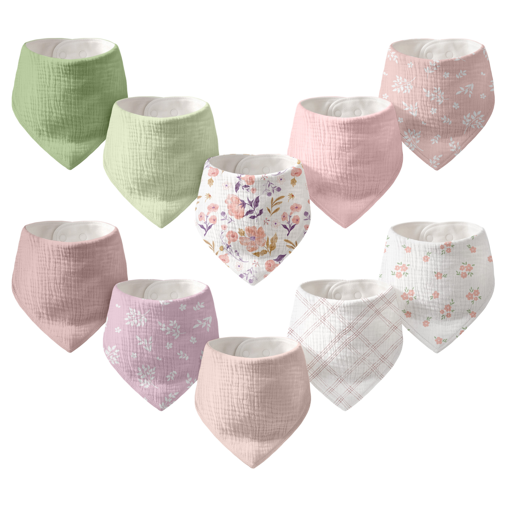 Pastel Floral Bloom | Soft & Absorbent Muslin Bandana Bibs 10 Pack