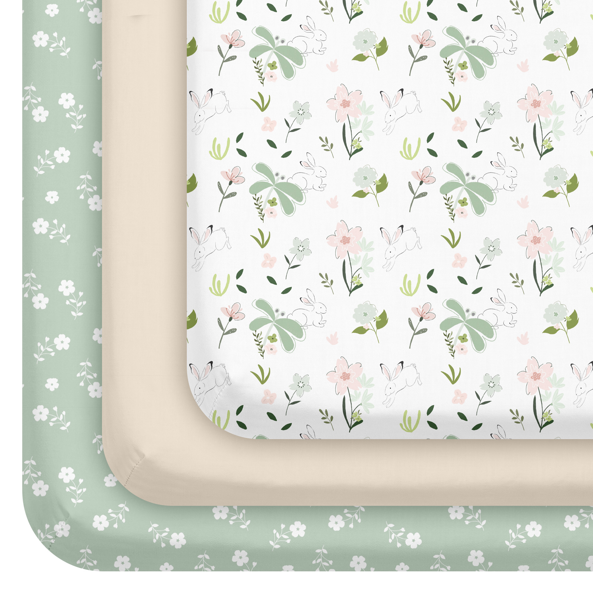 Bunny Bloom Garden | Soft Microfiber Baby Crib Sheets 3 Pack