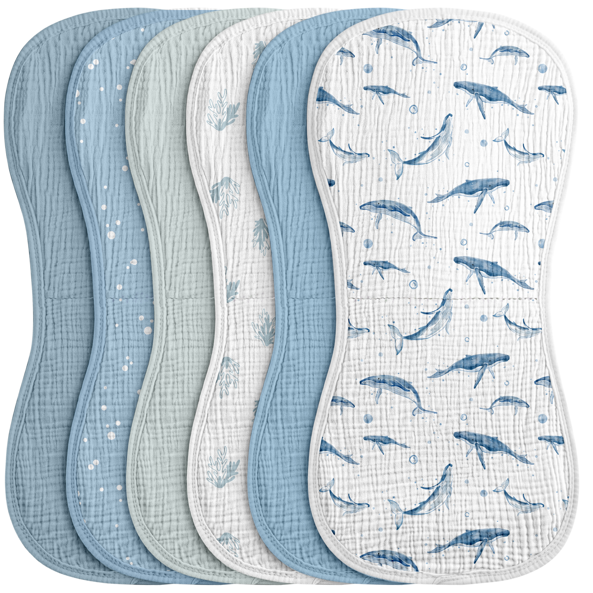 Organic Muslin Cotton Burp Cloths 6 Pack -  Ocean Whale Chart