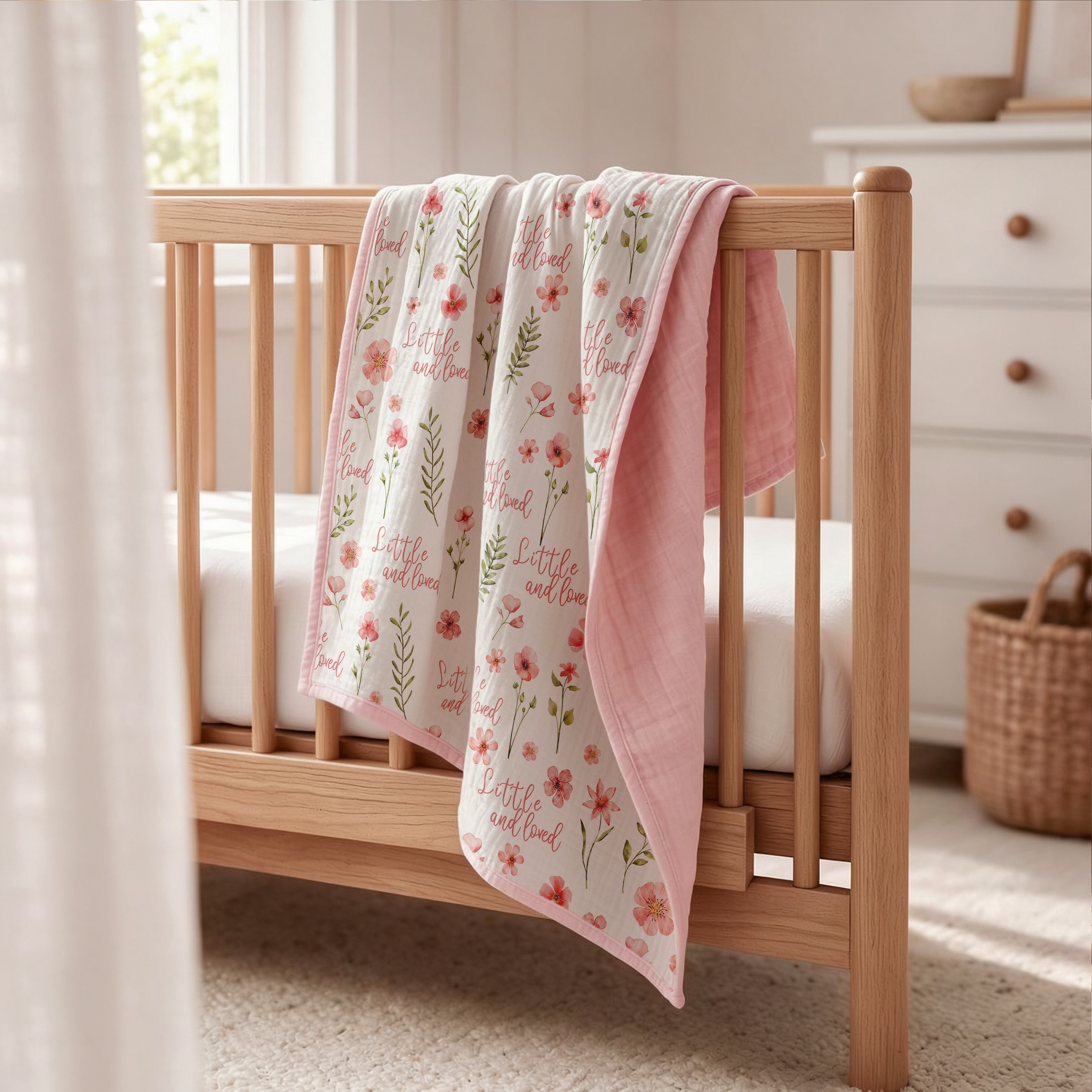 Muslin Swaddle Blankets 1-Pack | 31.5x43.3" | Blush Floral Love