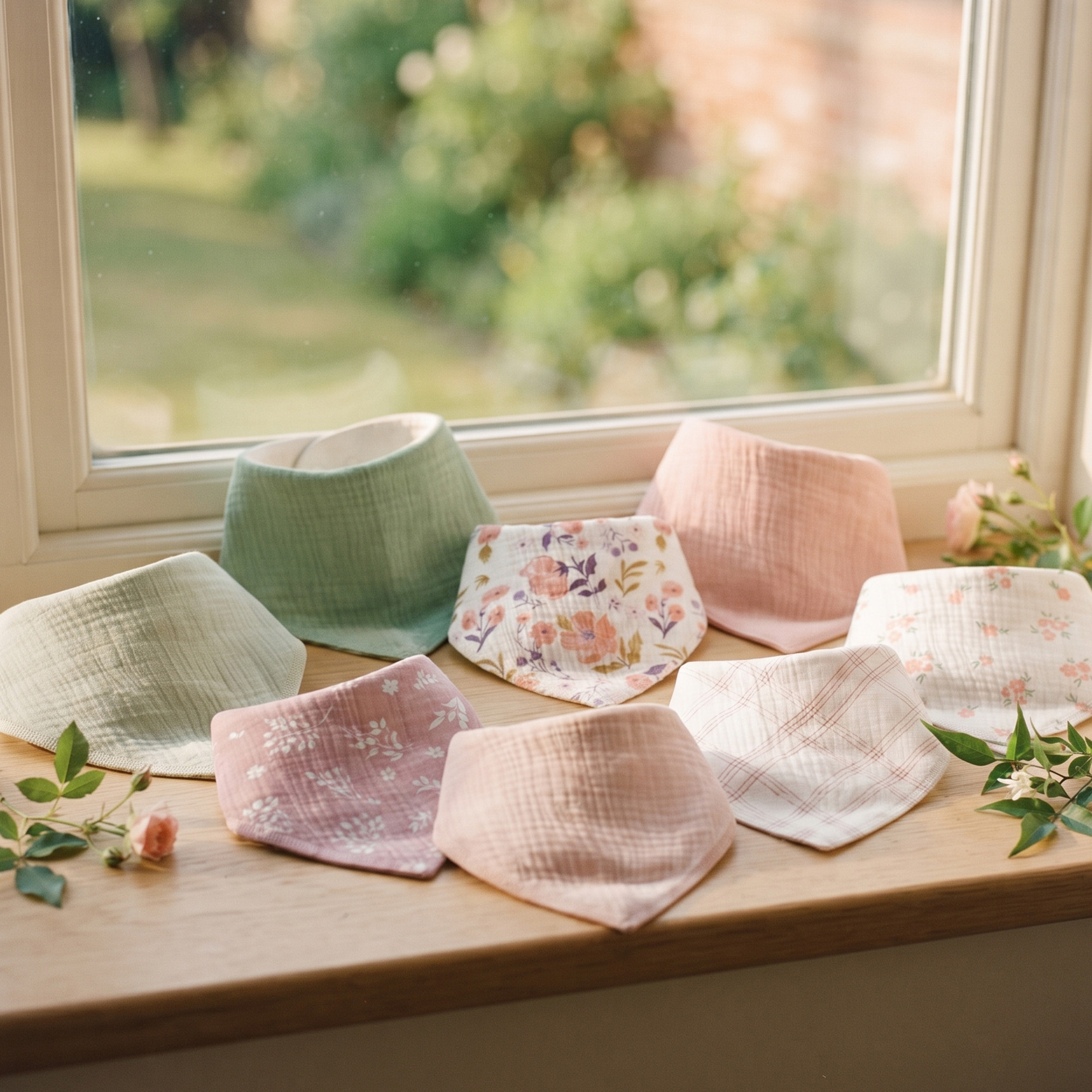 Pastel Floral Bloom | Soft & Absorbent Muslin Bandana Bibs 10 Pack