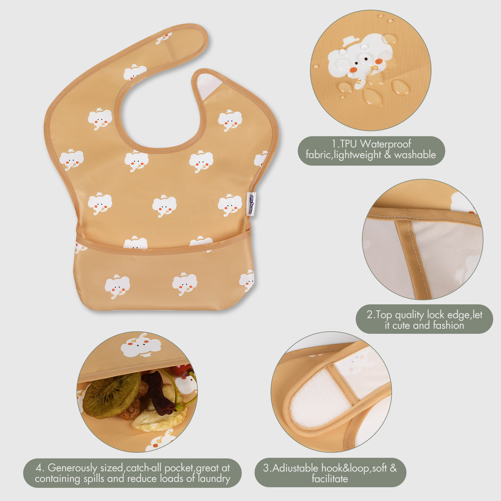 Elephant and Astronaut | Gllquen Baby Waterproof Bibs 5 Pack | 3-24 Months