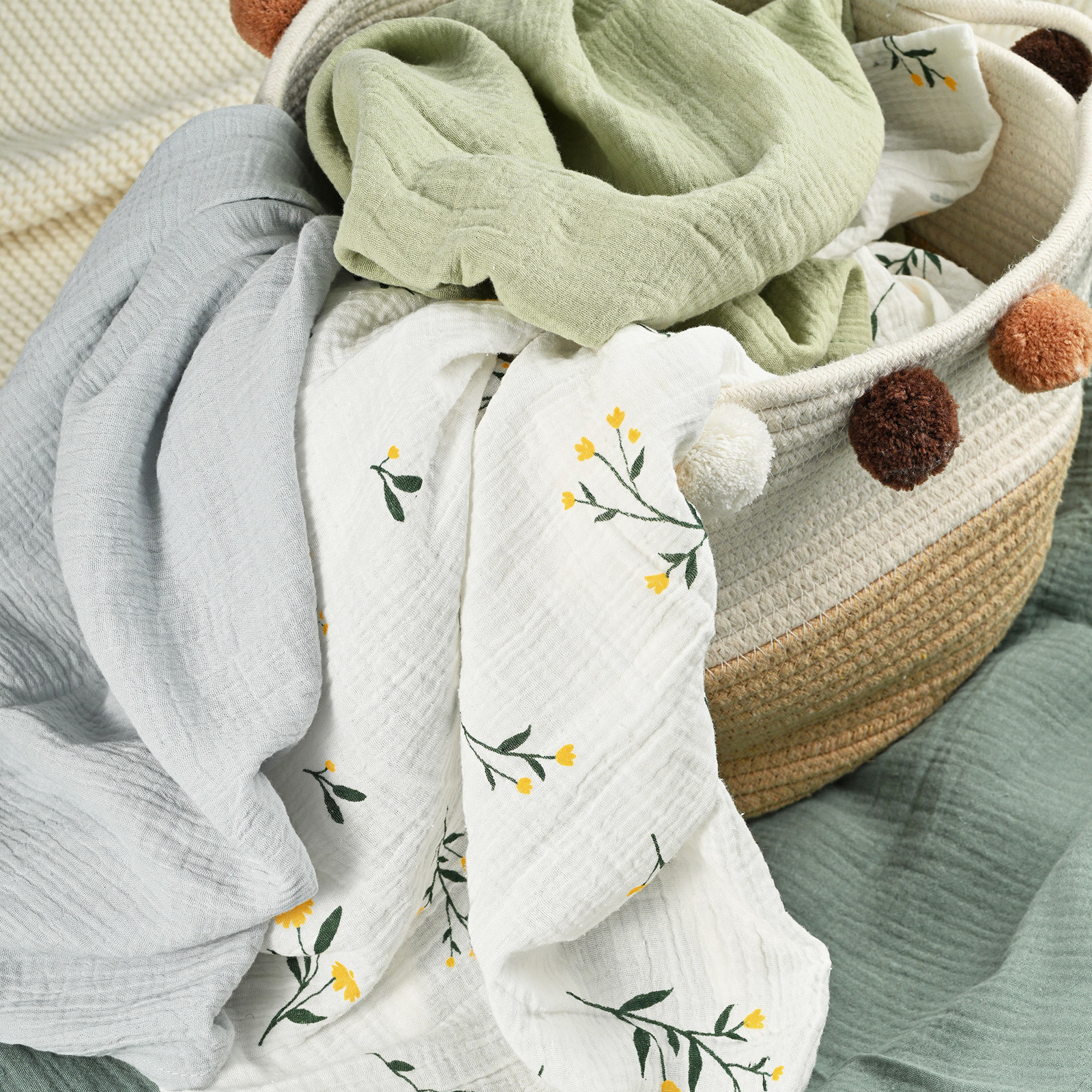 Muslin Swaddle Blankets 4-Pack, 38"x40" - Bud