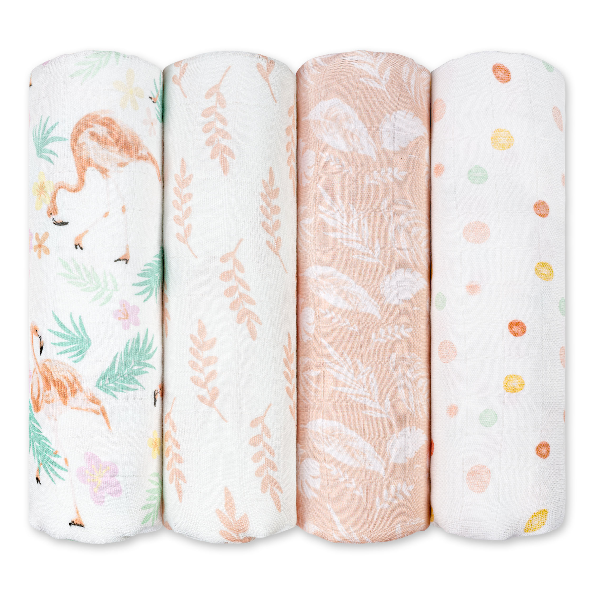Muslin Swaddle Blankets 4-Pack | 35"x40" | Flamingo Garden