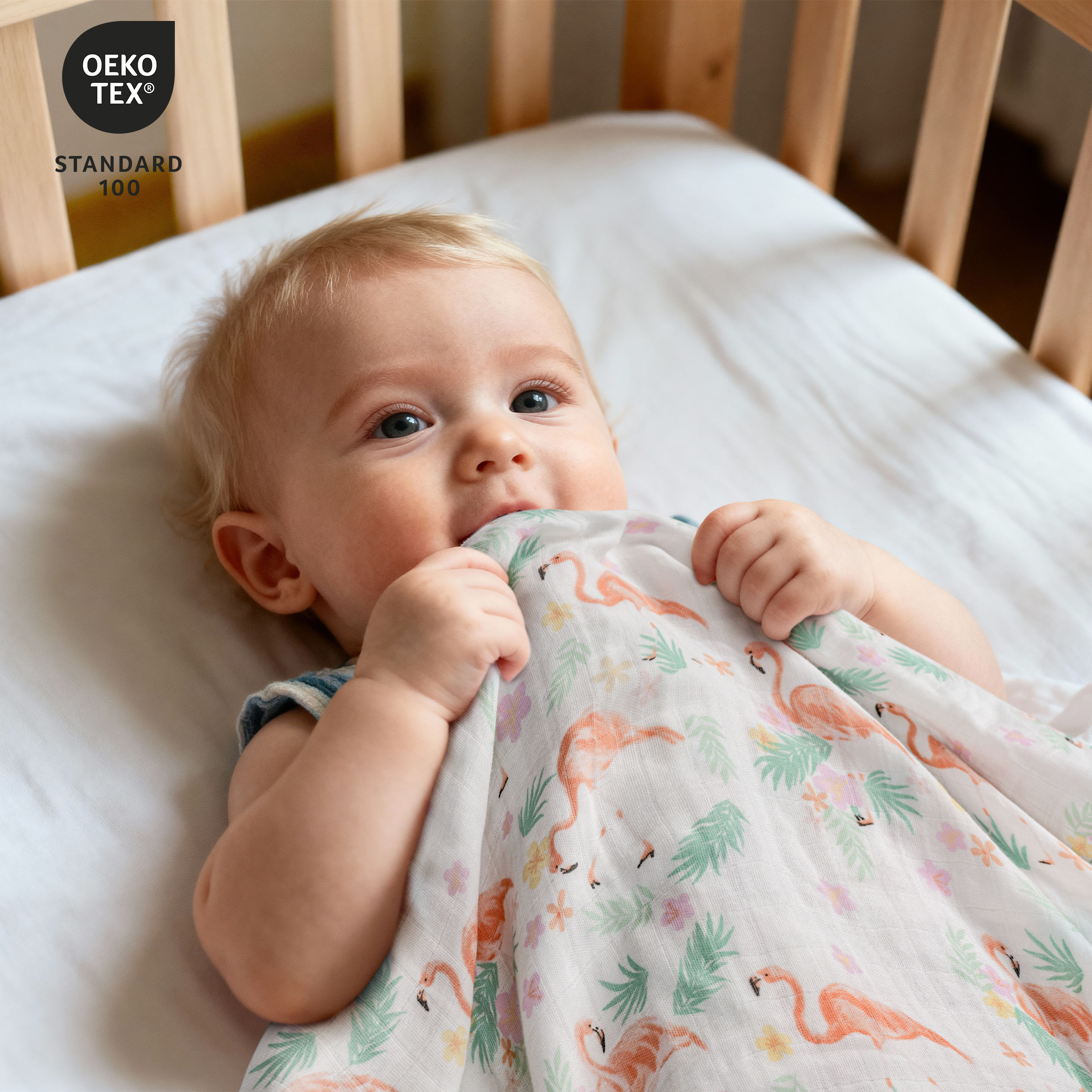 Muslin Swaddle Blankets 4-Pack | 35"x40" | Flamingo Garden