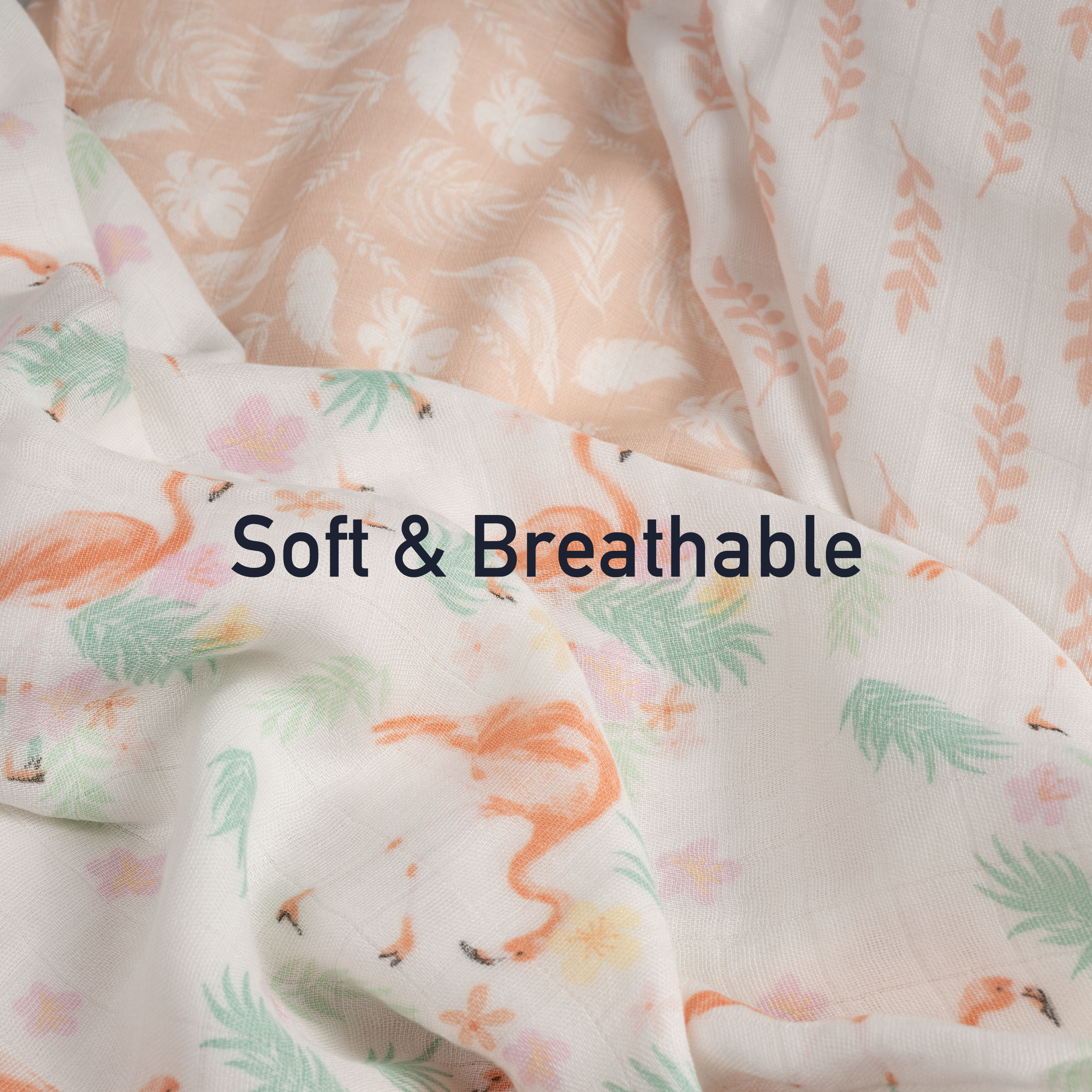 Muslin Swaddle Blankets 4-Pack | 35"x40" | Flamingo Garden