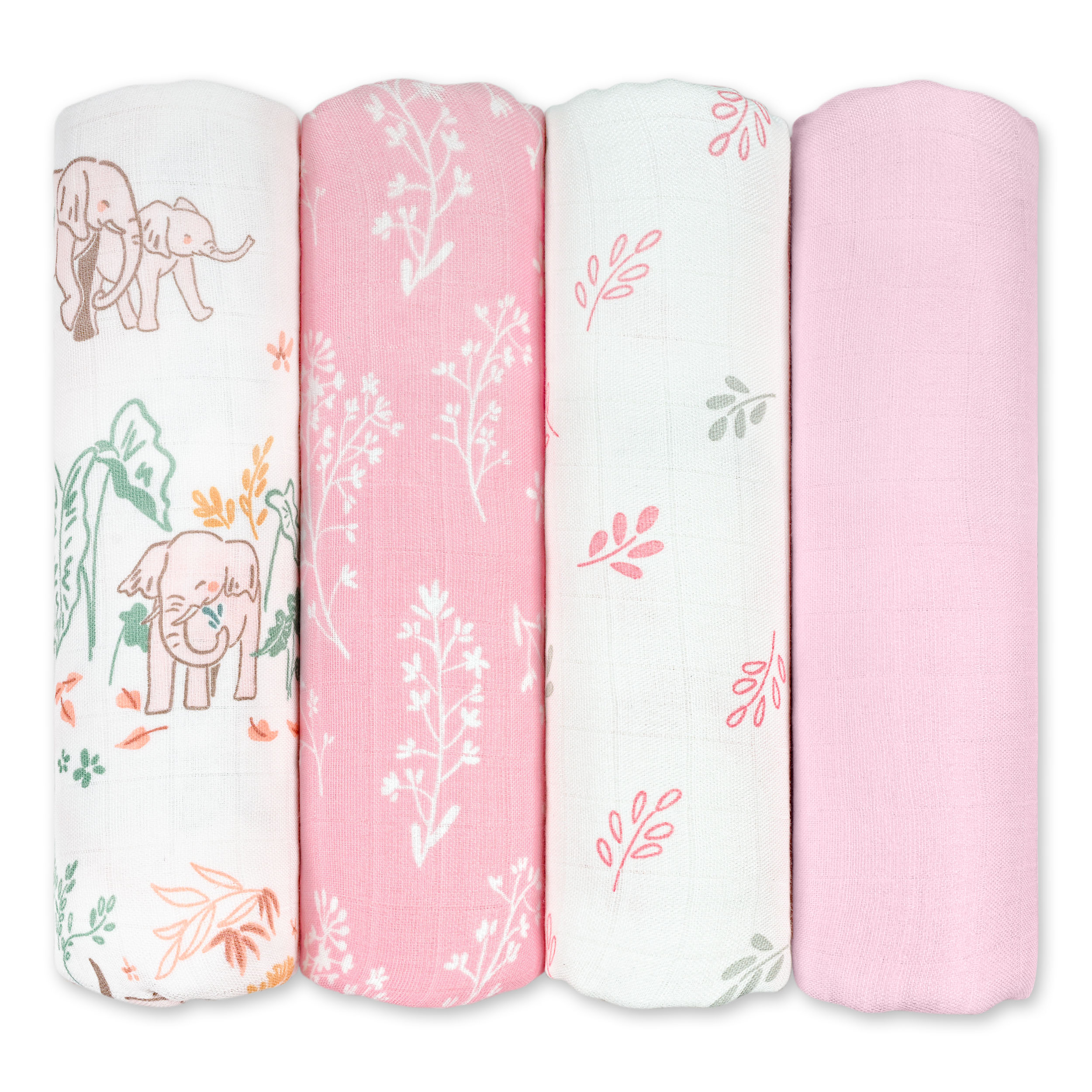 Muslin Swaddle Blankets 4-Pack | 35"x40" | Line-Talk Elephant