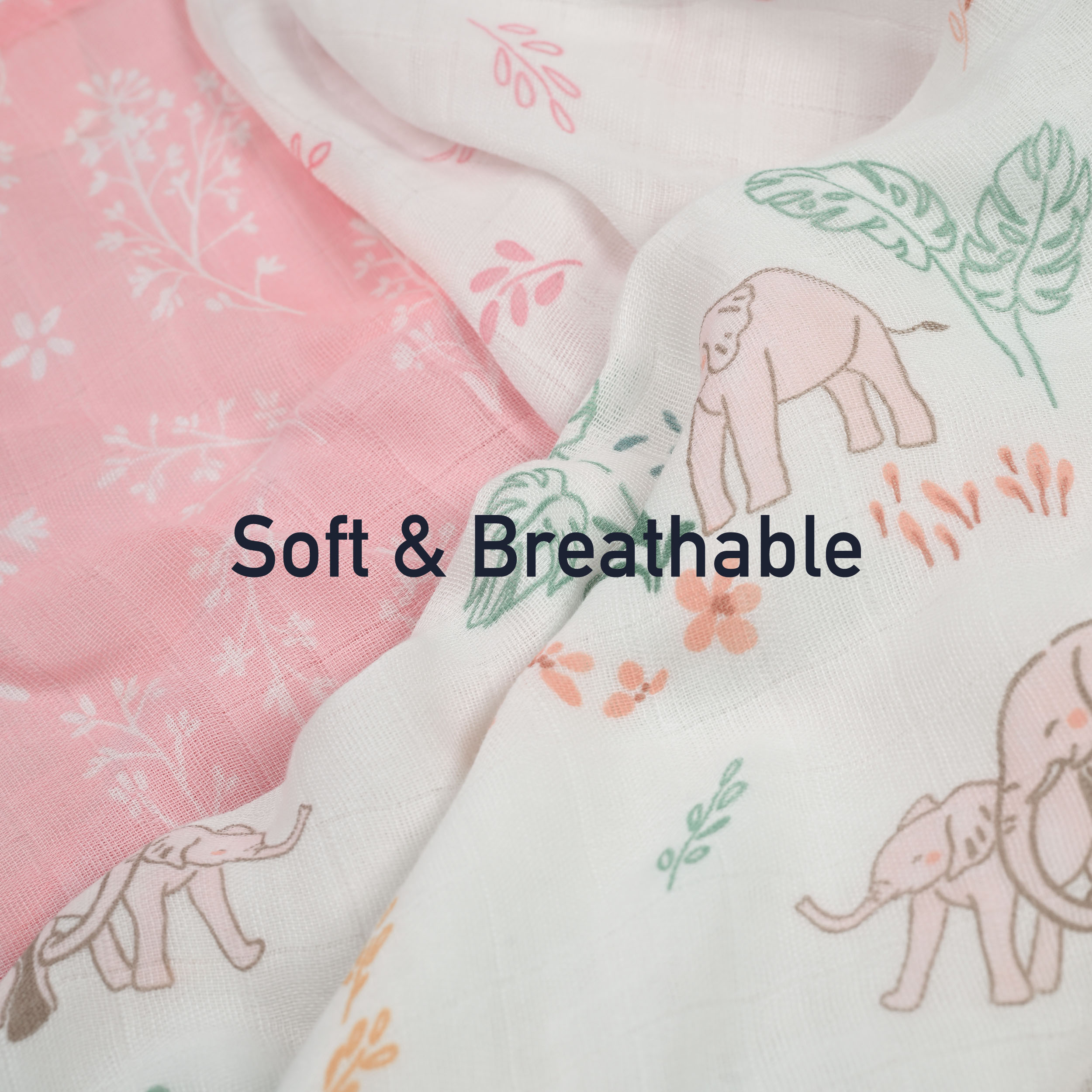 Muslin Swaddle Blankets 4-Pack | 35"x40" | Line-Talk Elephant