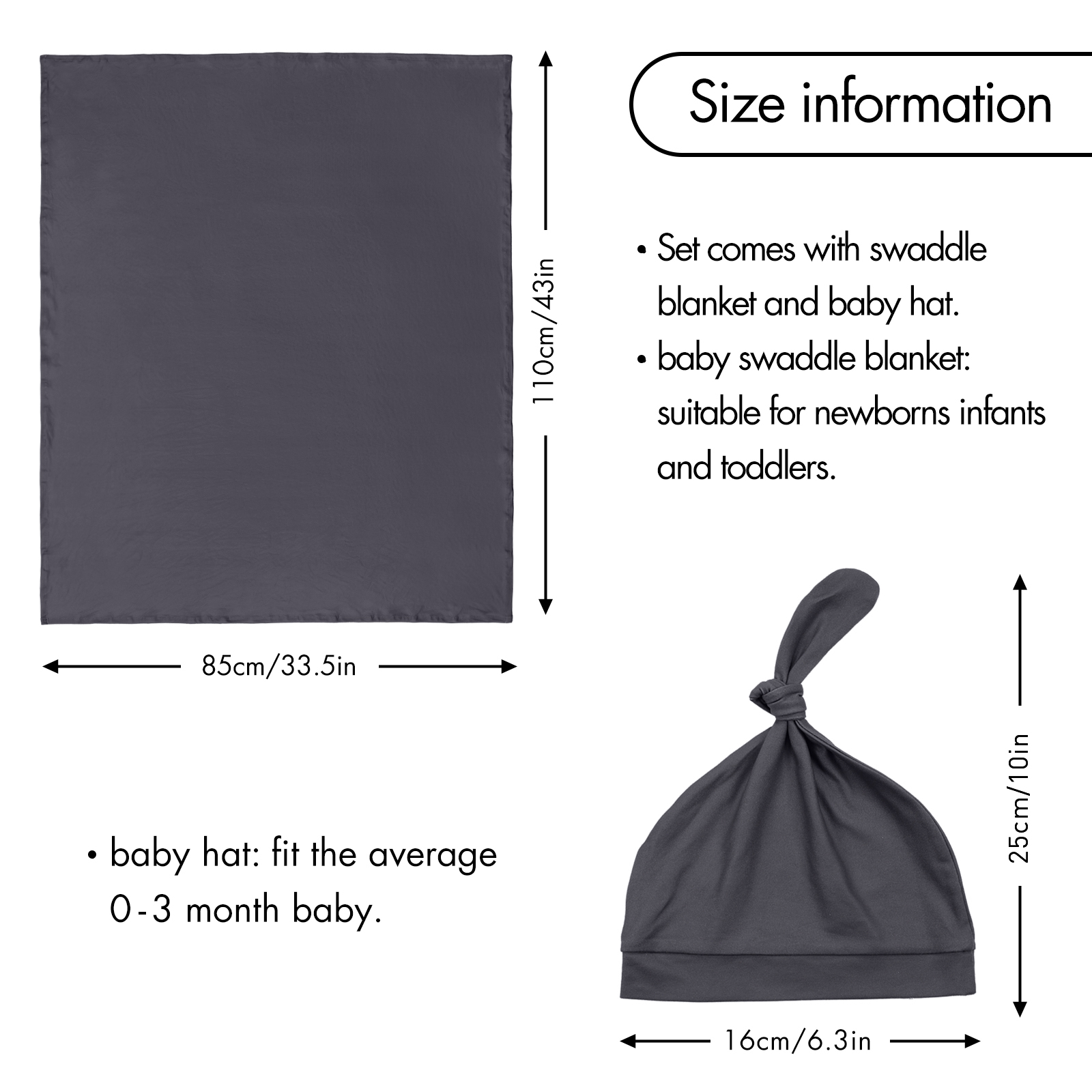 Midnight | Baby Swaddle and Hat Set | 33.5*43inch