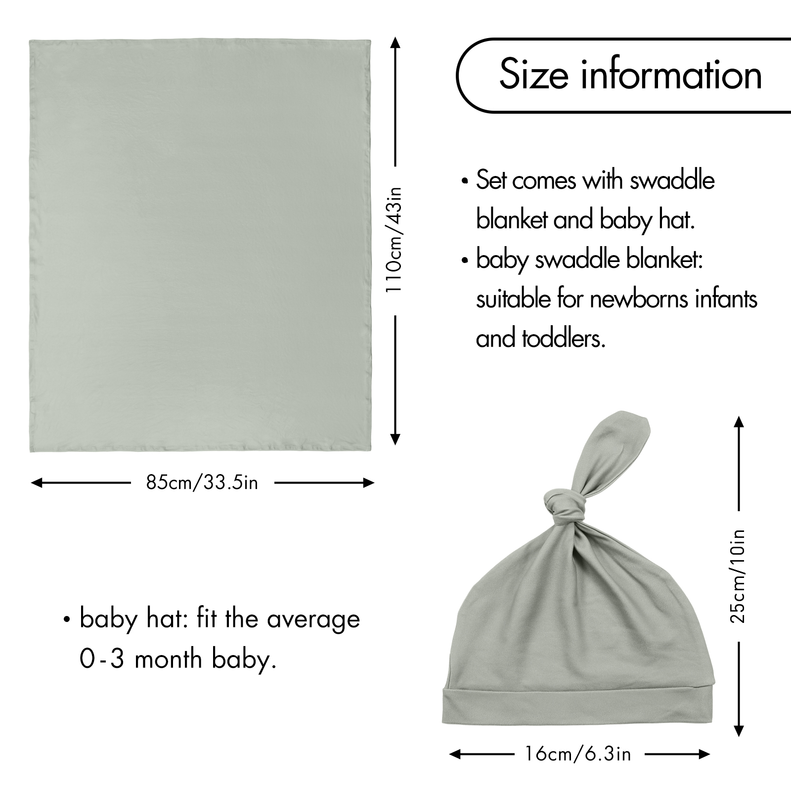 Stone | Baby Swaddle and Hat Set | 33.5*43inch