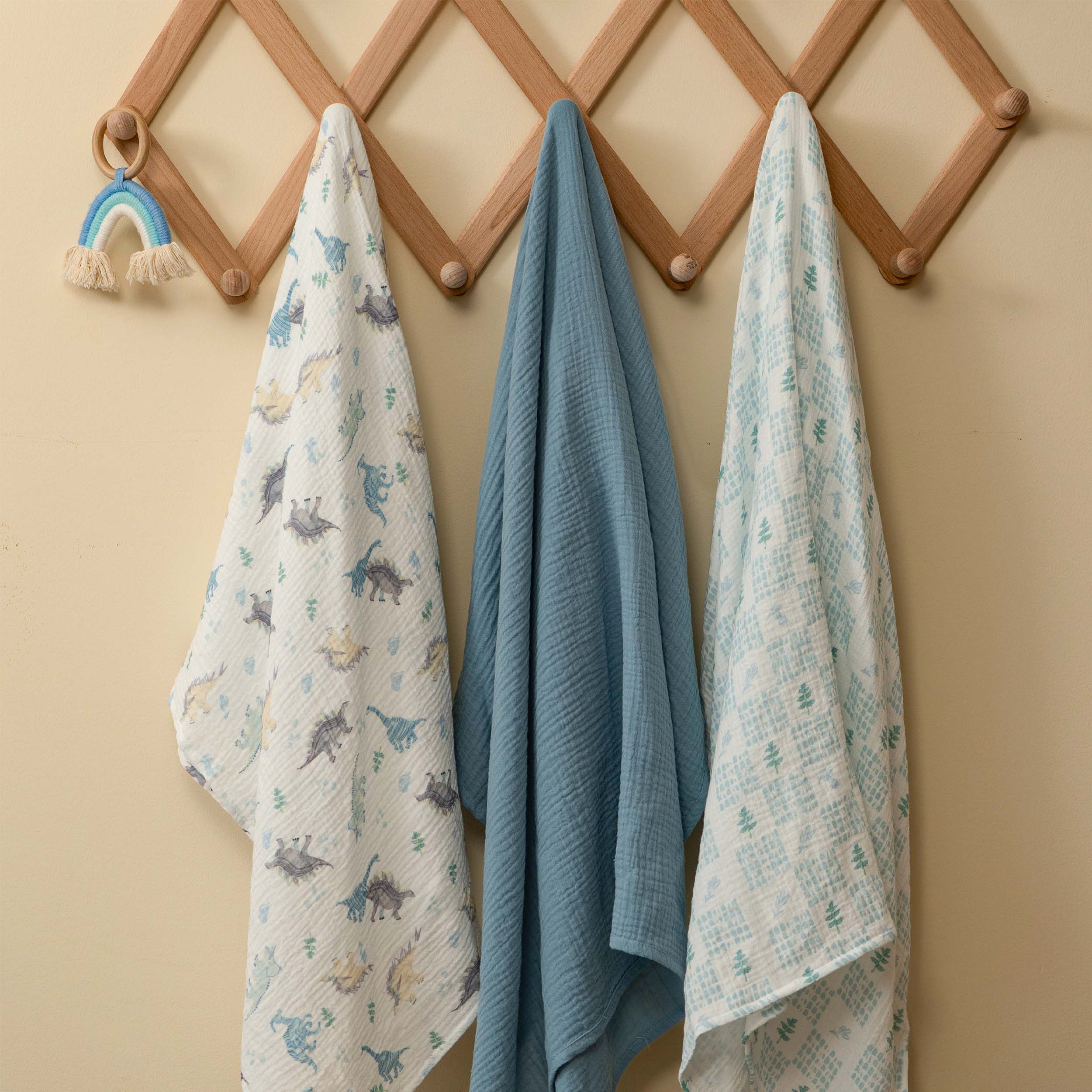 Muslin Swaddle Blankets 3-Pack | 38"x40" | Tropical Dino