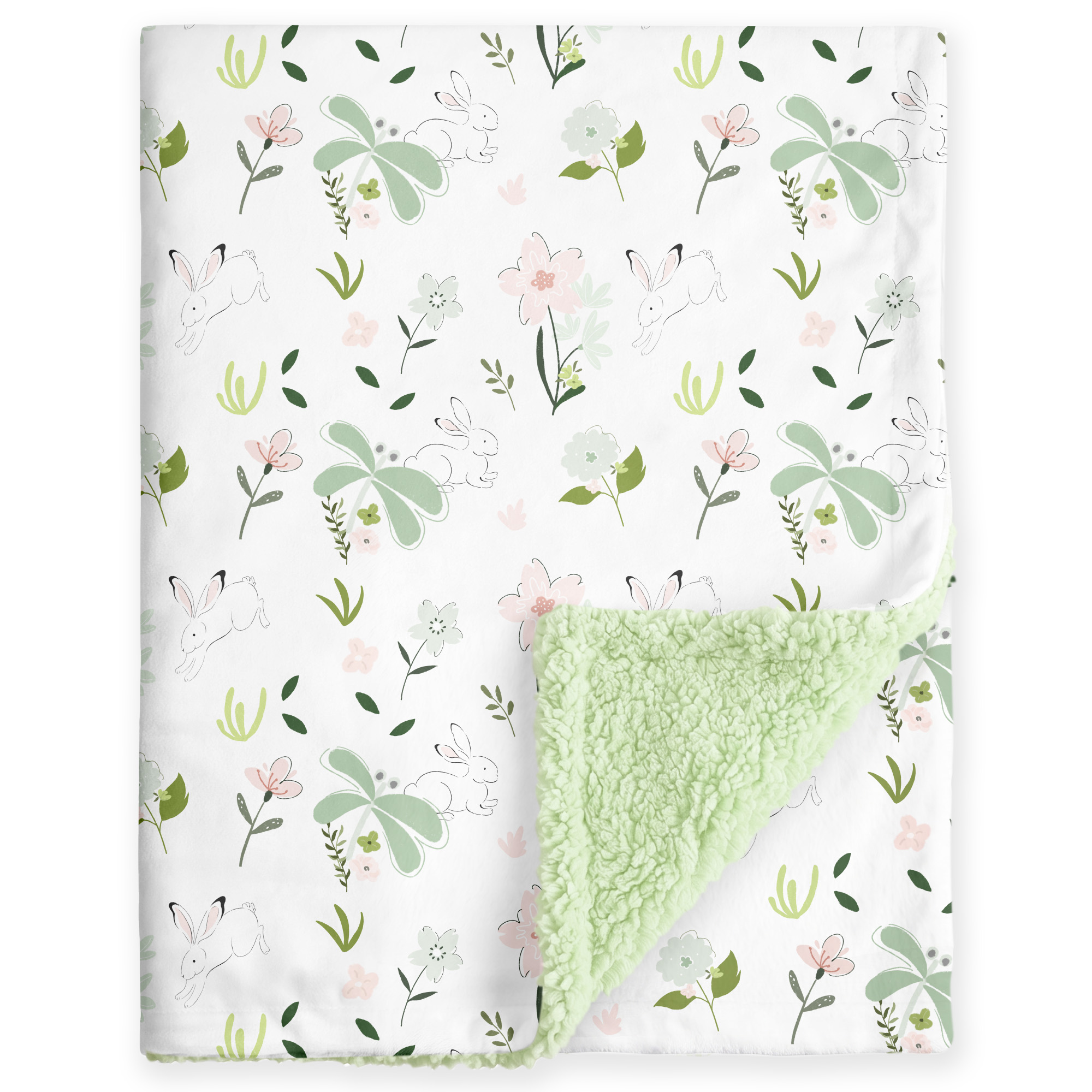Sage Bunny Bloom | plush baby blanket | 30''*36''