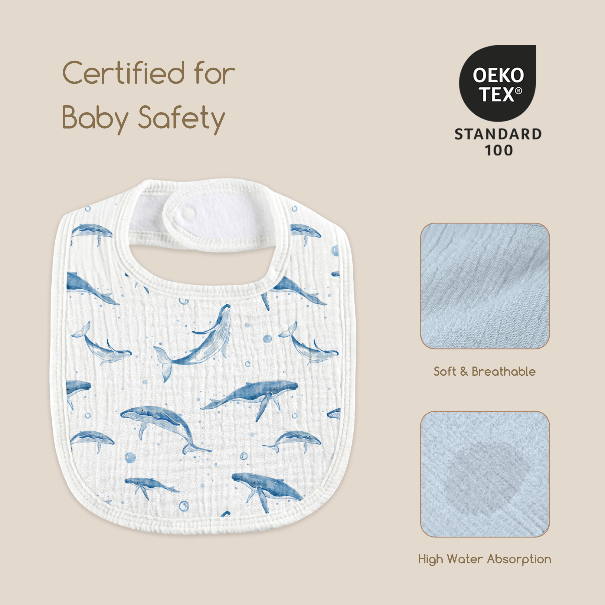Ocean Whale Chart | Baby Muslin Bibs 6 Pack | 0-36 Months
