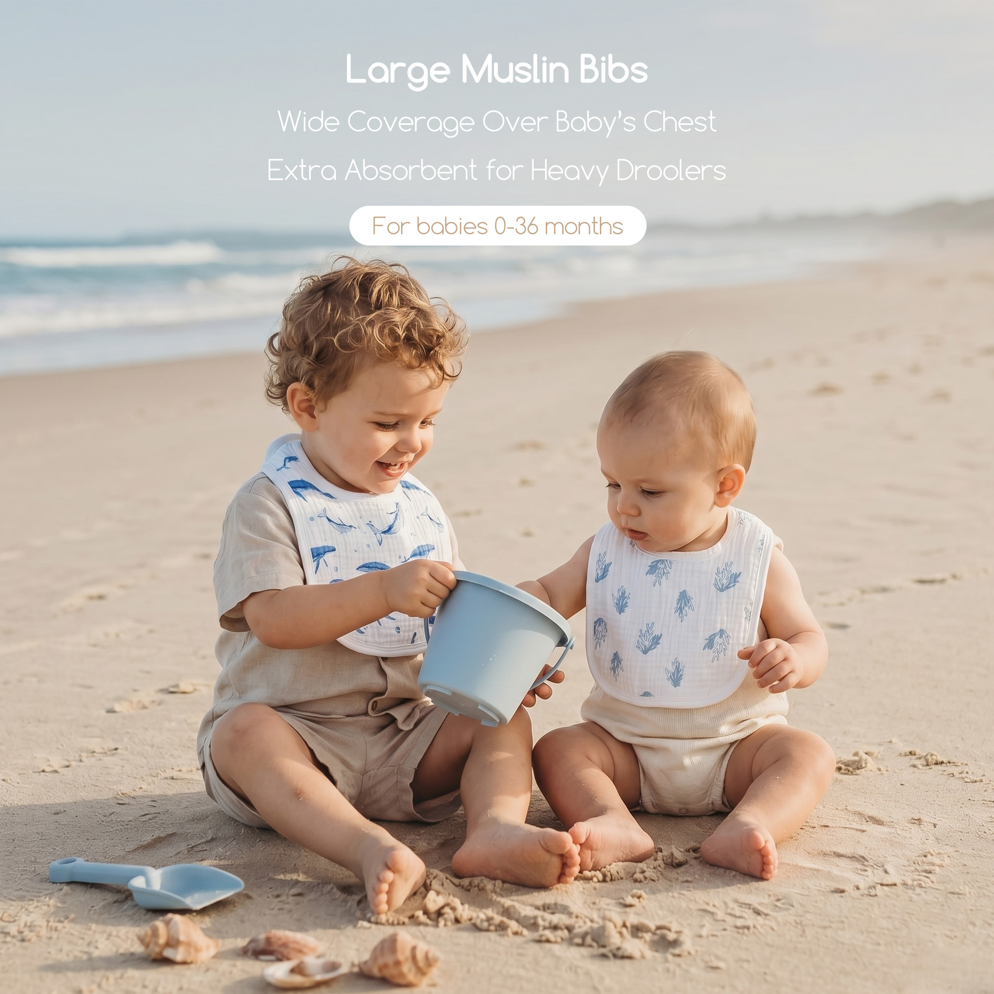 Ocean Whale Chart | Baby Muslin Bibs 6 Pack | 0-36 Months