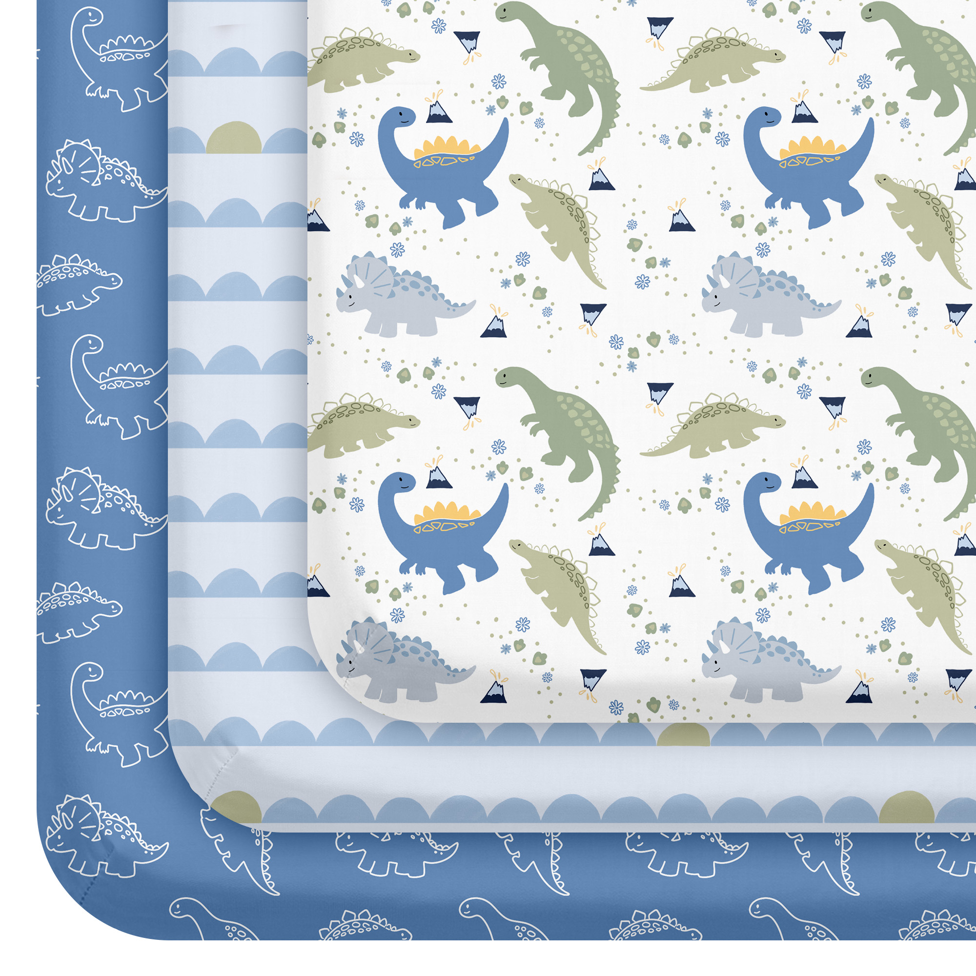 Blue Dino Explorer | Soft Microfiber Baby Crib Sheets 3 Pack