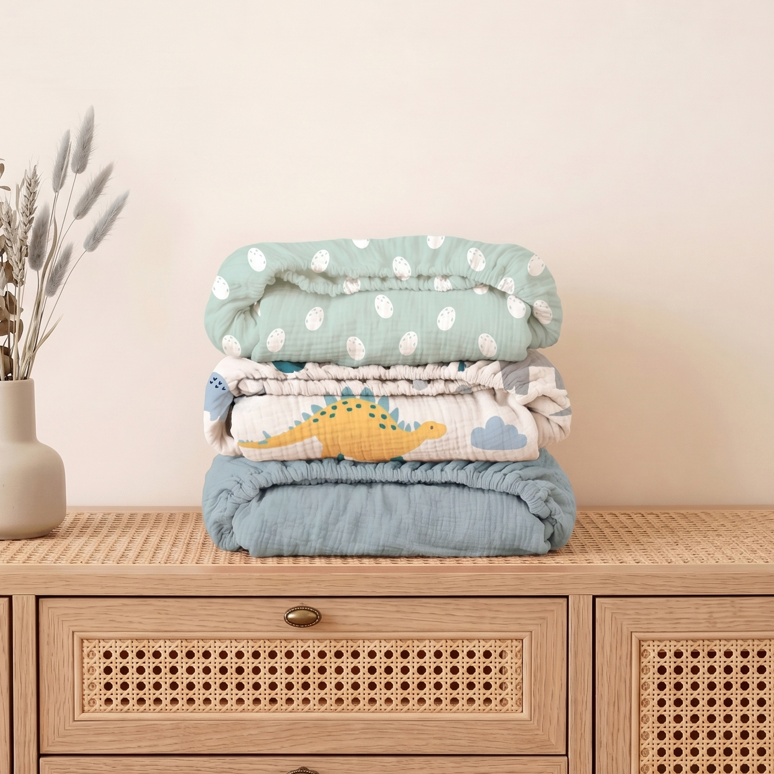 Tropical Dino  Print | Muslin Bassinet Sheet 3-Pack | 33''*20''