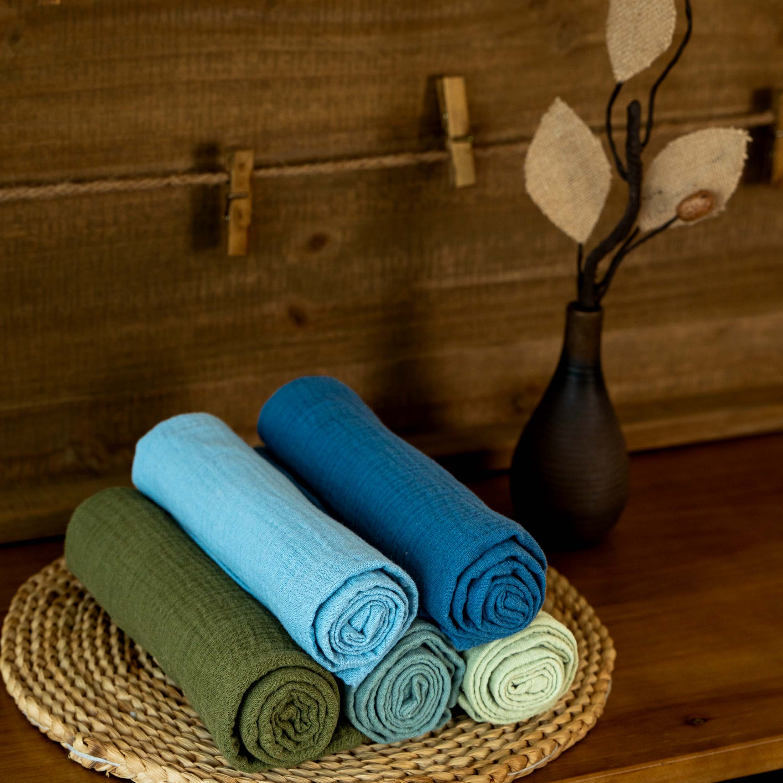 Muslin Swaddle Blankets 5-Pack | 23.5"x23.5" | Verdant Tide