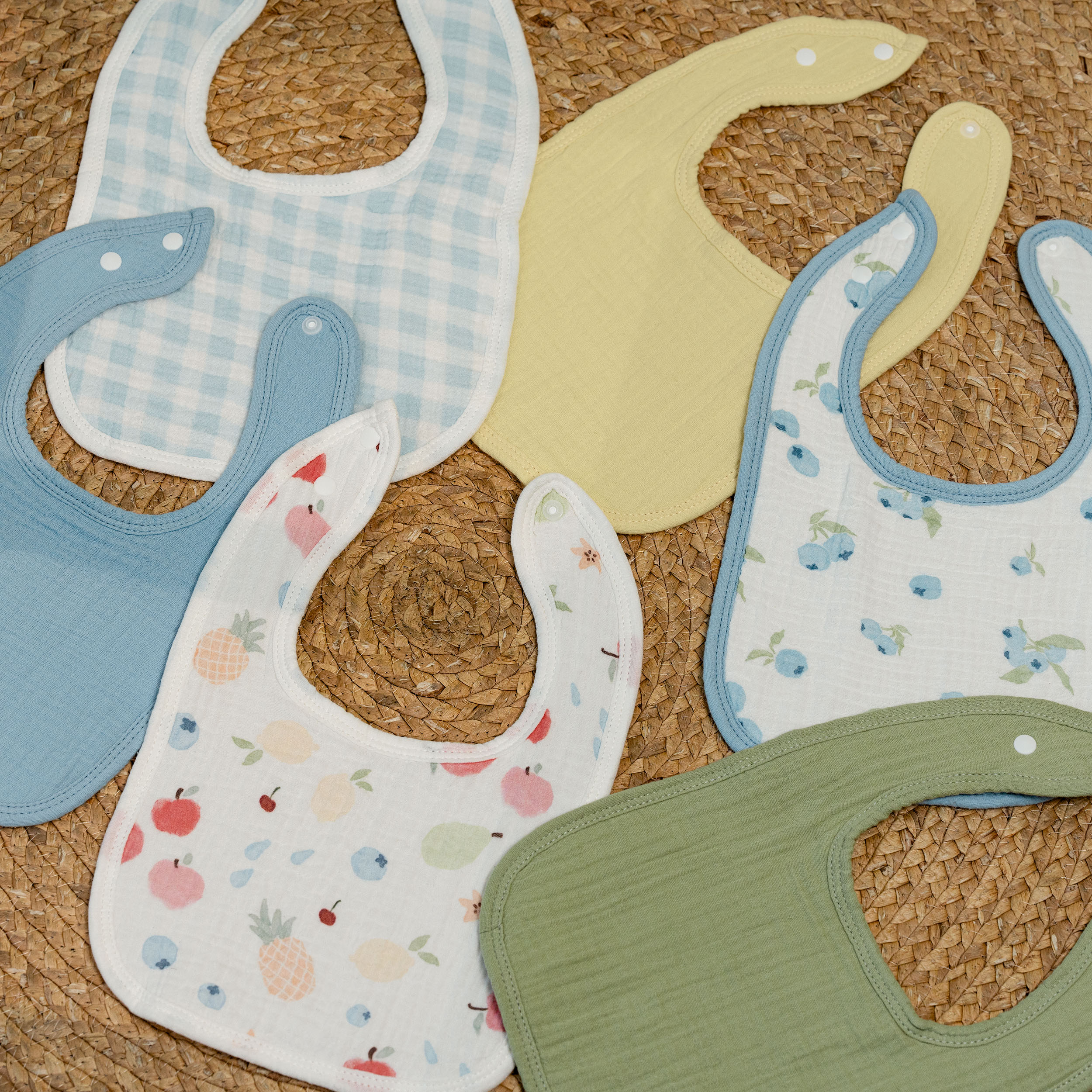 Azure Berry Dream | baby muslin bibs 6 pack | 0-36 months