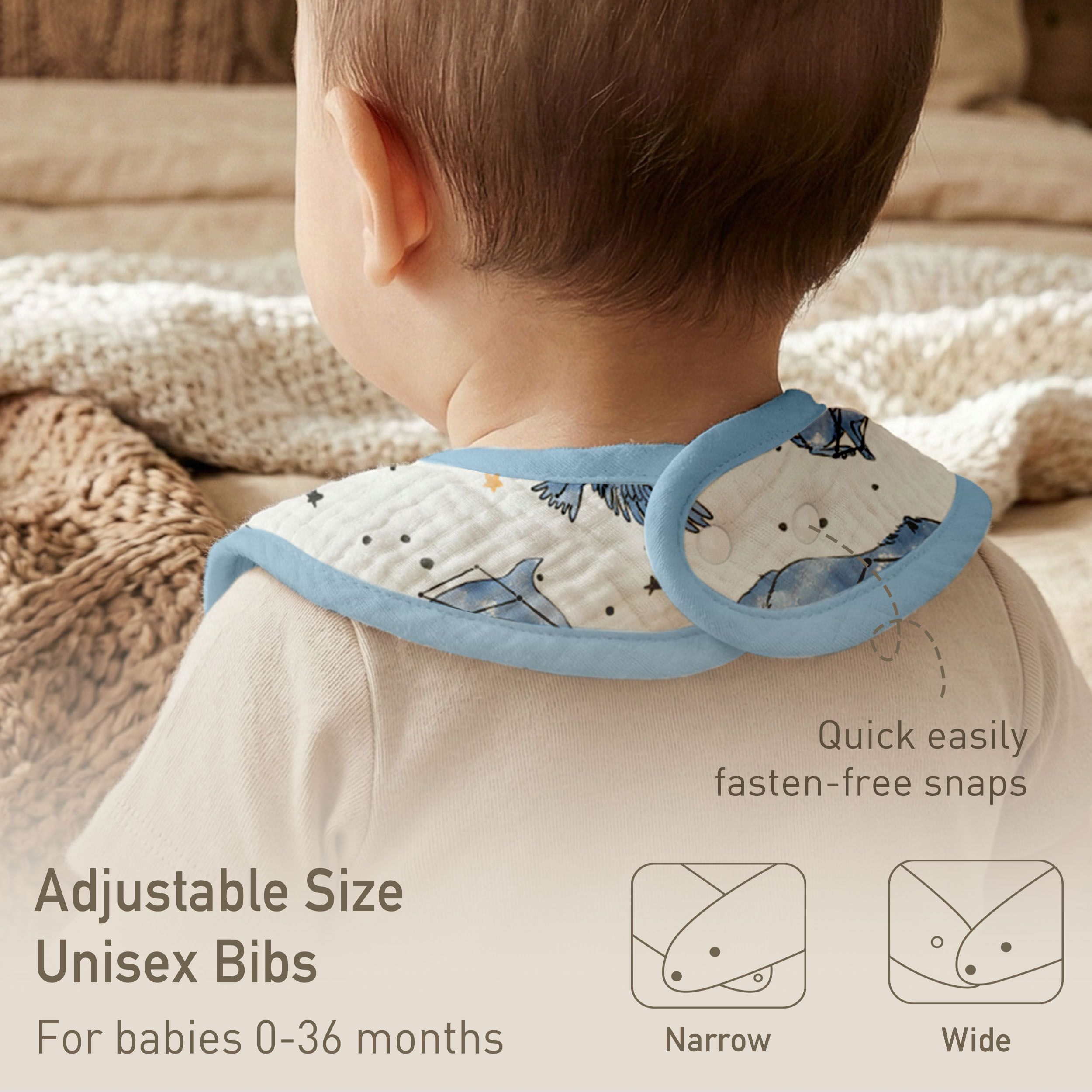 Star | baby muslin bibs 8 pack | 0-36 months