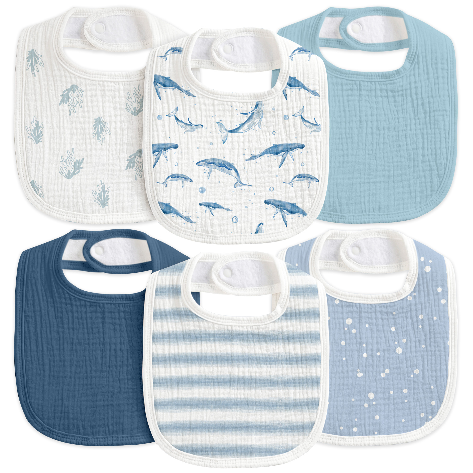 Ocean Whale Chart | Baby Muslin Bibs 6 Pack | 0-36 Months