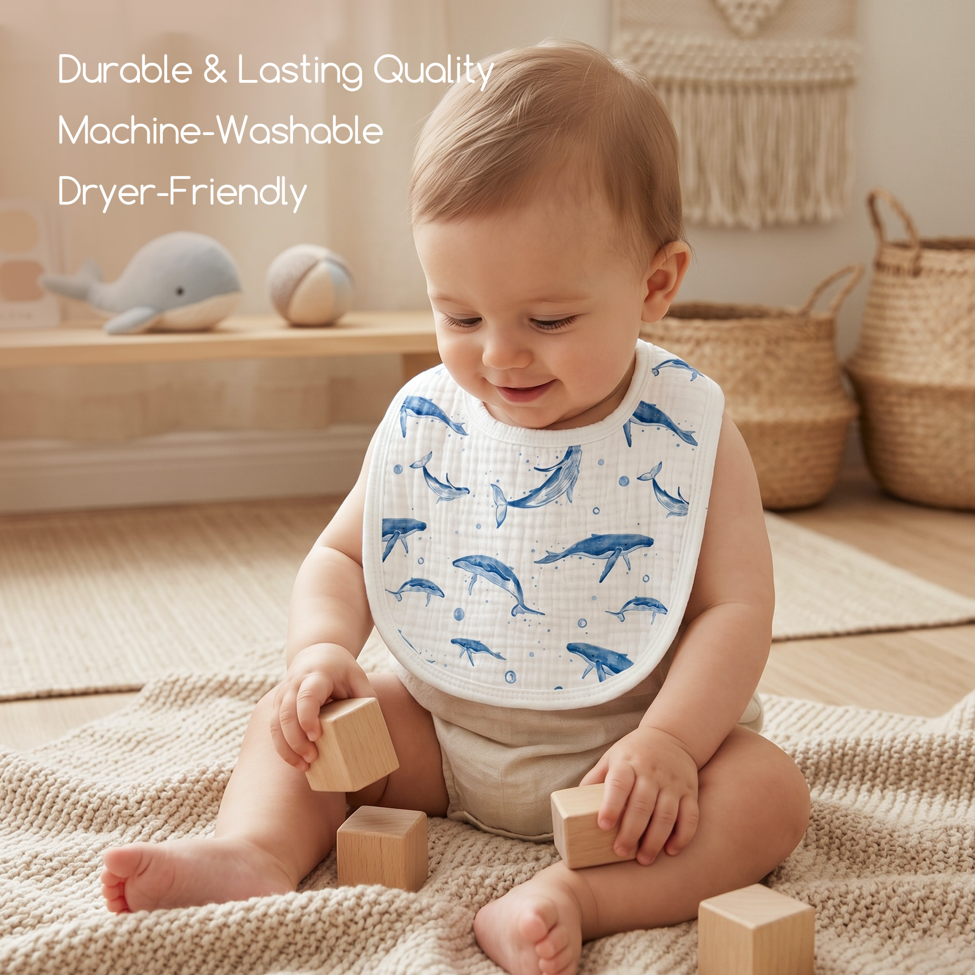 Ocean Whale Chart | Baby Muslin Bibs 6 Pack | 0-36 Months