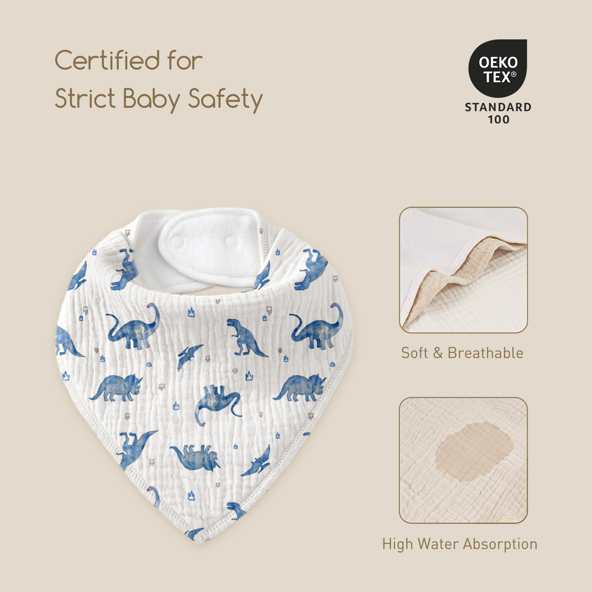 Blue Dino Plaid | Soft & Absorbent Muslin Bandana Bibs 10 Pack