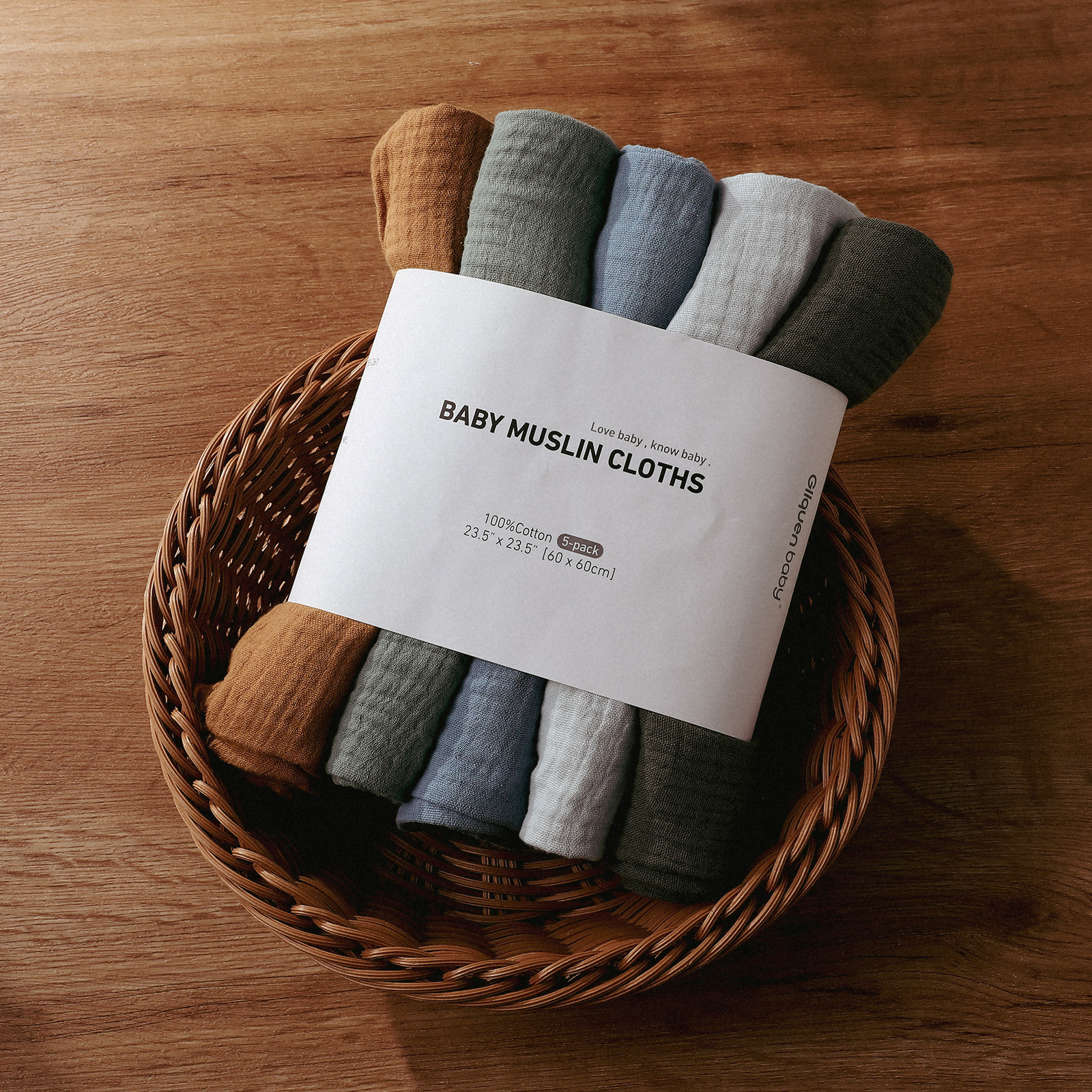 Muslin Swaddle Blankets 5-Pack, 23.5"x23.5" - Natural