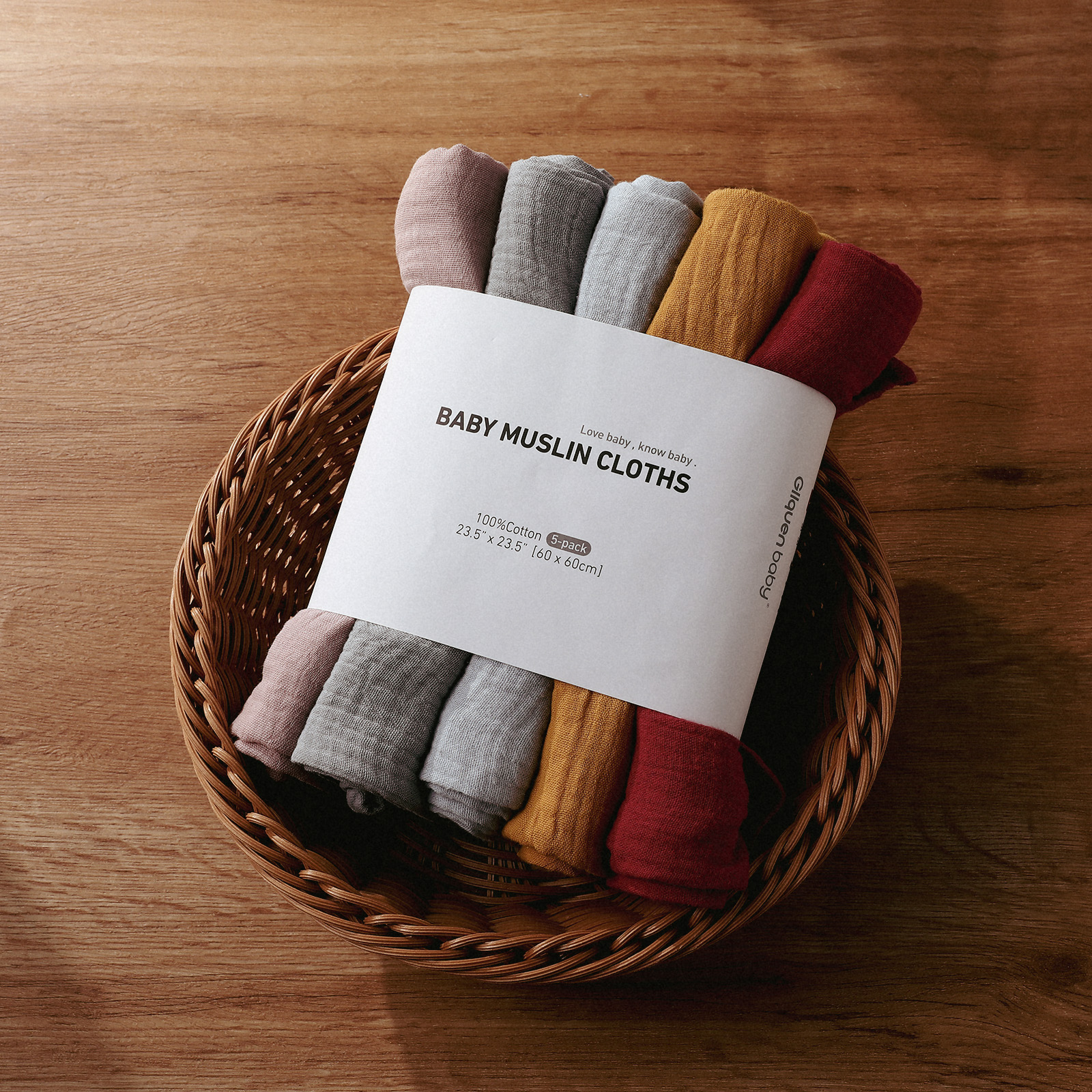 Muslin Swaddle Blankets 5-Pack, 23.5"x23.5" - Vintage