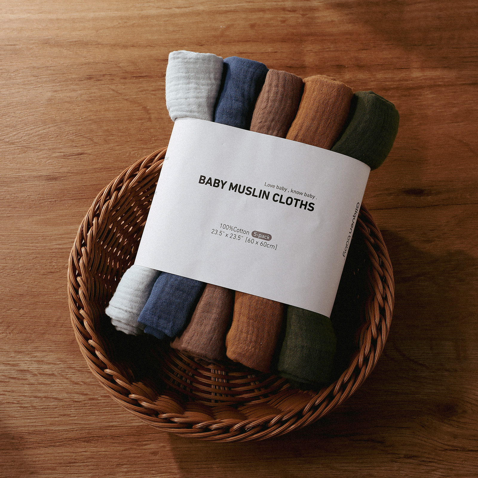 Muslin Swaddle Blankets 5-Pack, 23.5"x23.5" - Fern 