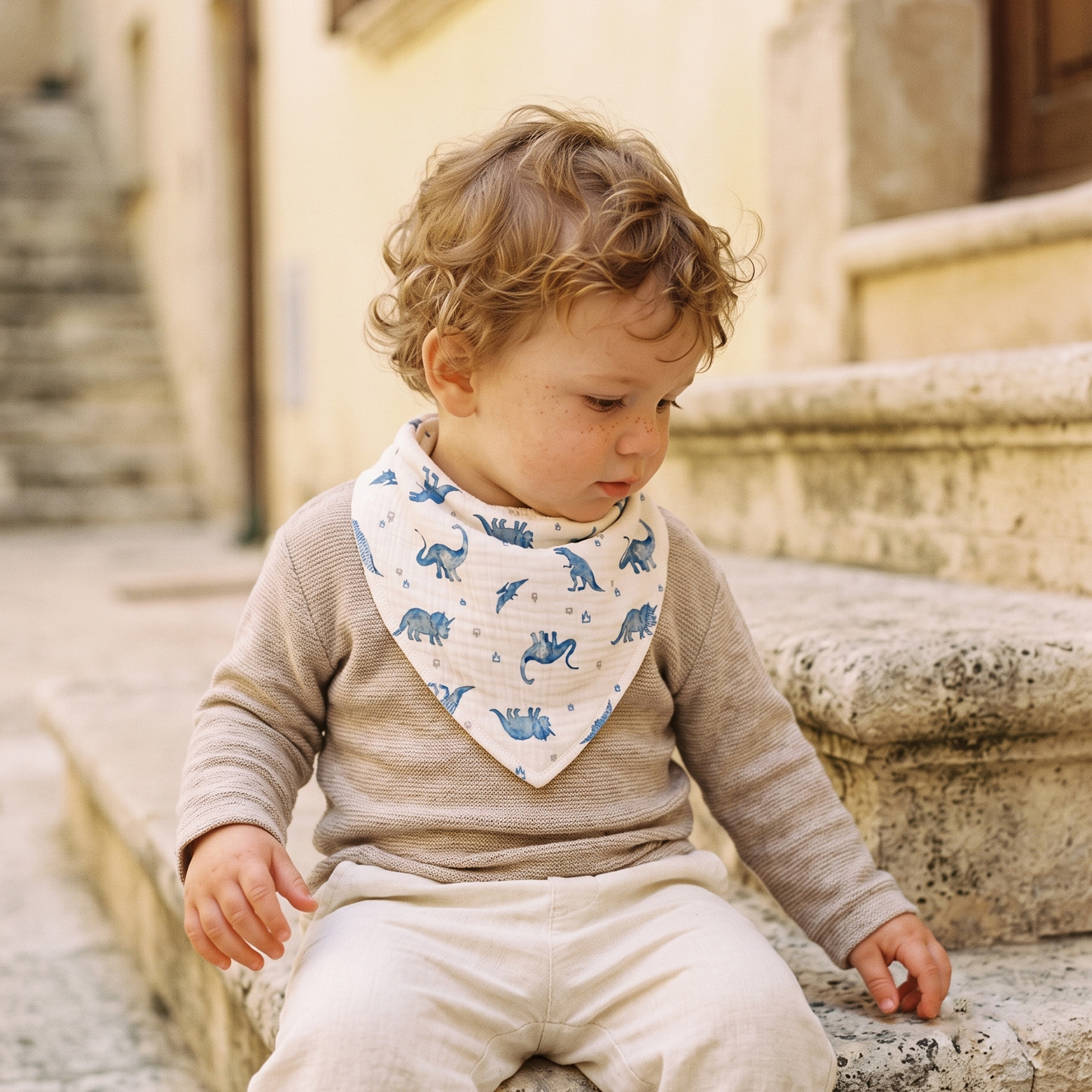 Blue Dino Plaid | Soft & Absorbent Muslin Bandana Bibs 10 Pack