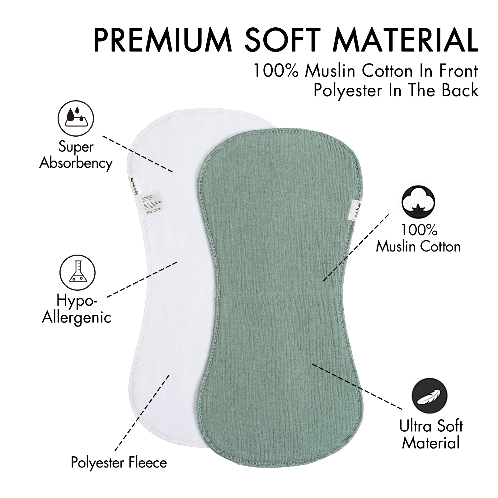 Organic Muslin Cotton Burp Cloths 10 Pack - Light Set