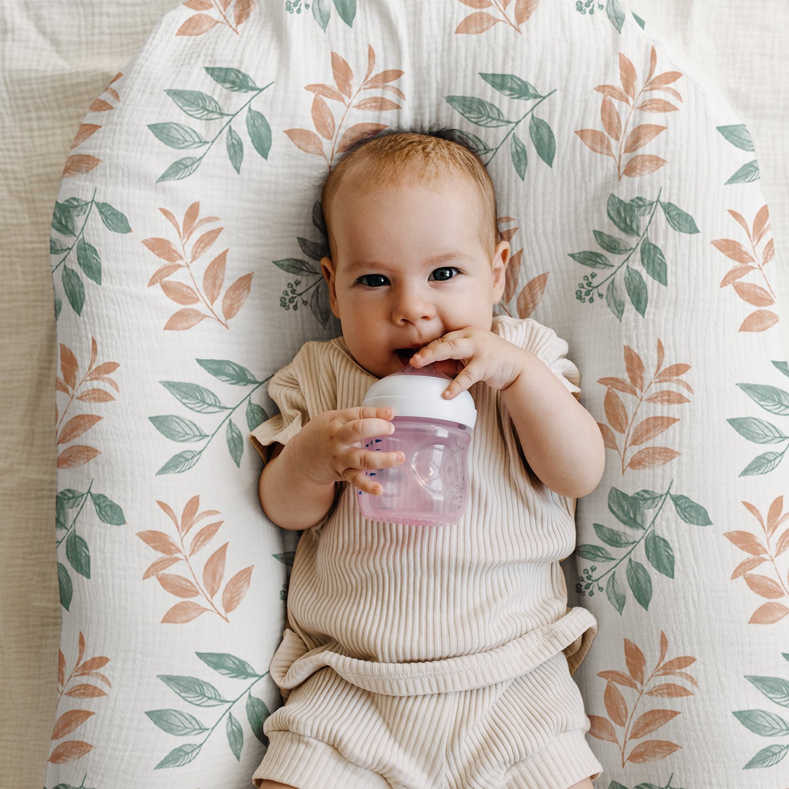 Bicolour Leaf  | Muslin Bassinet Sheets 2-Pack | 33''*17'' 100% Muslin Cotton