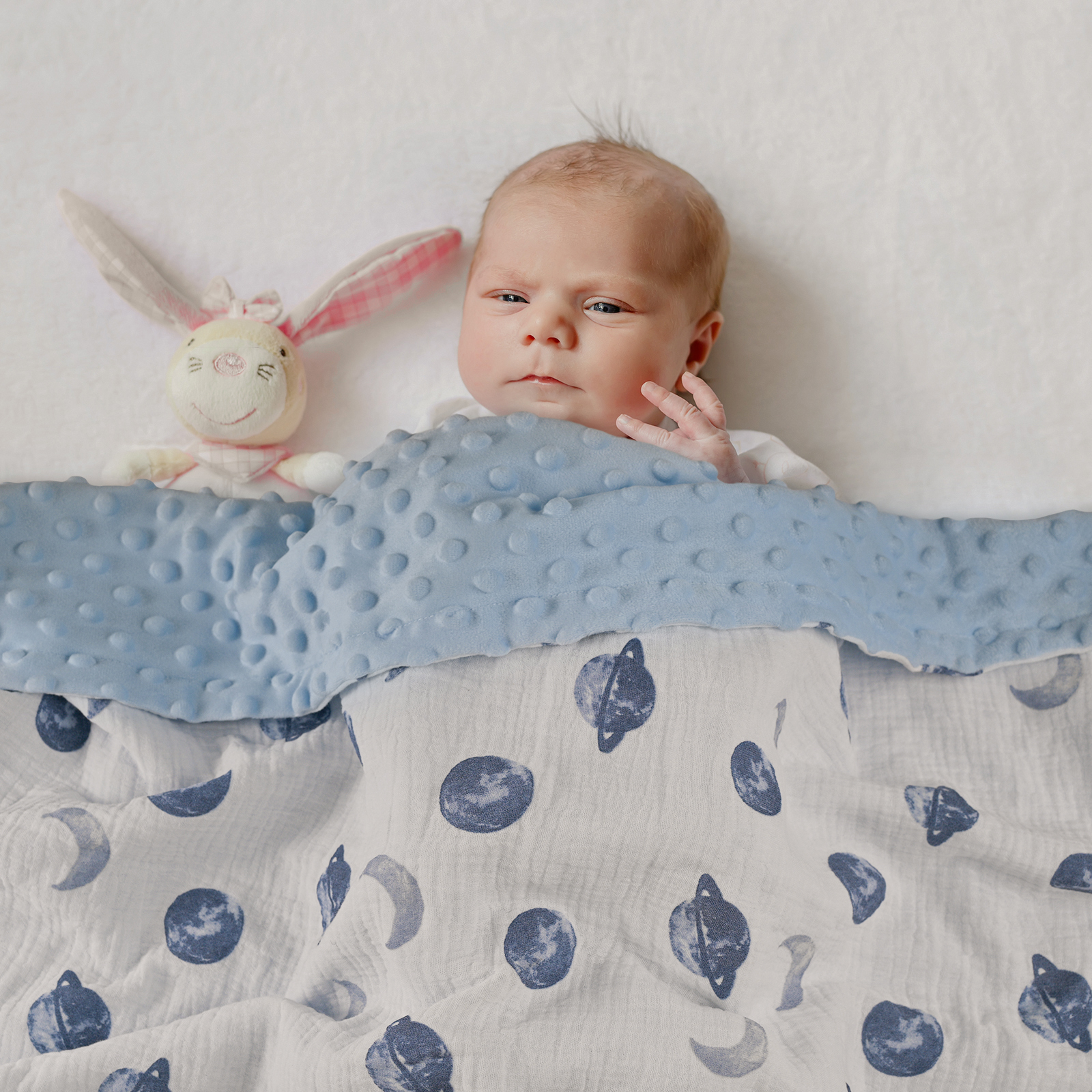 Space | Muslin and Fleece Plush Dot Blanket | 30''*40''