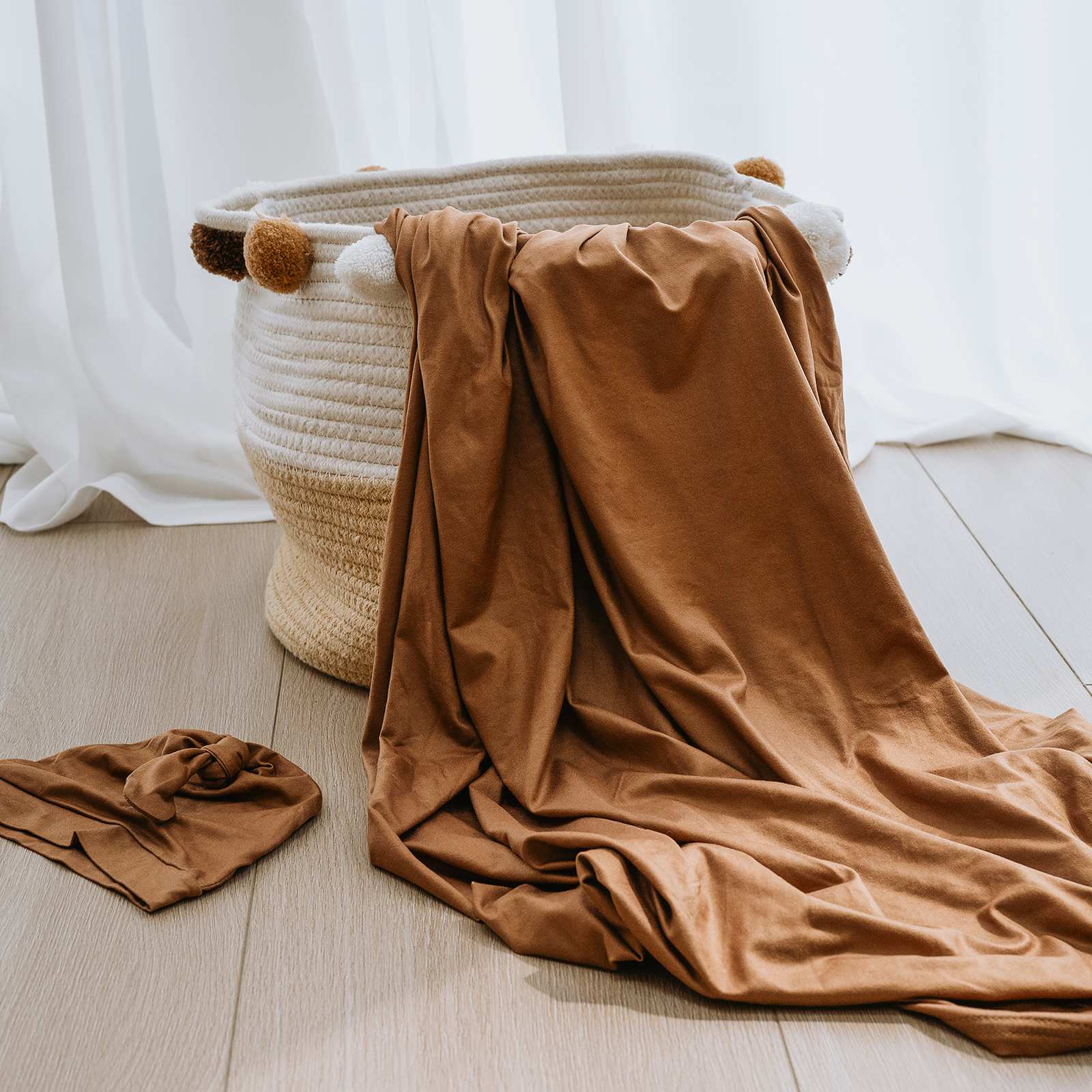 Coffee | Baby Swaddle and Hat Set | 33.5*43inch