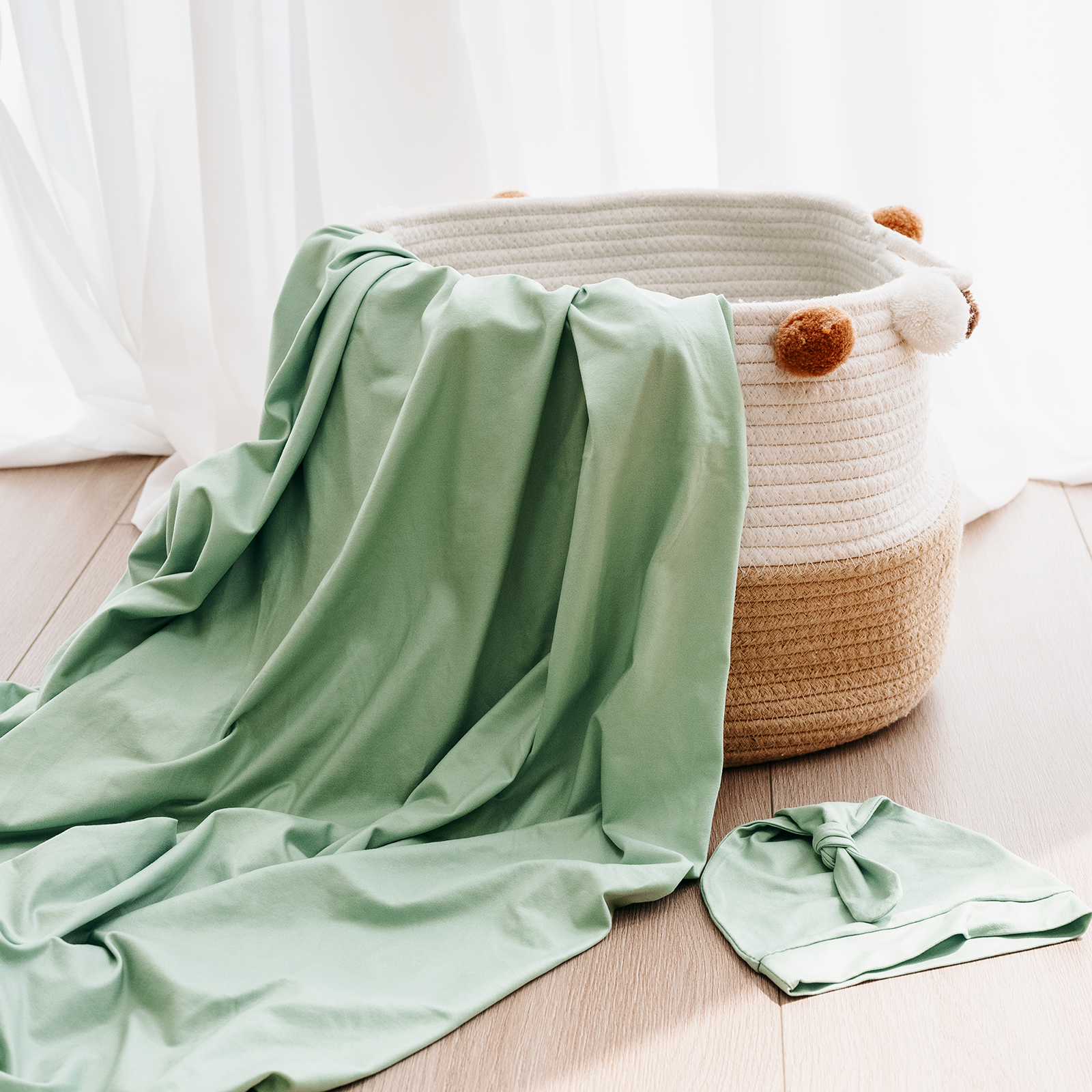 Sage | Baby Swaddle and Hat Set | 33.5*43inch