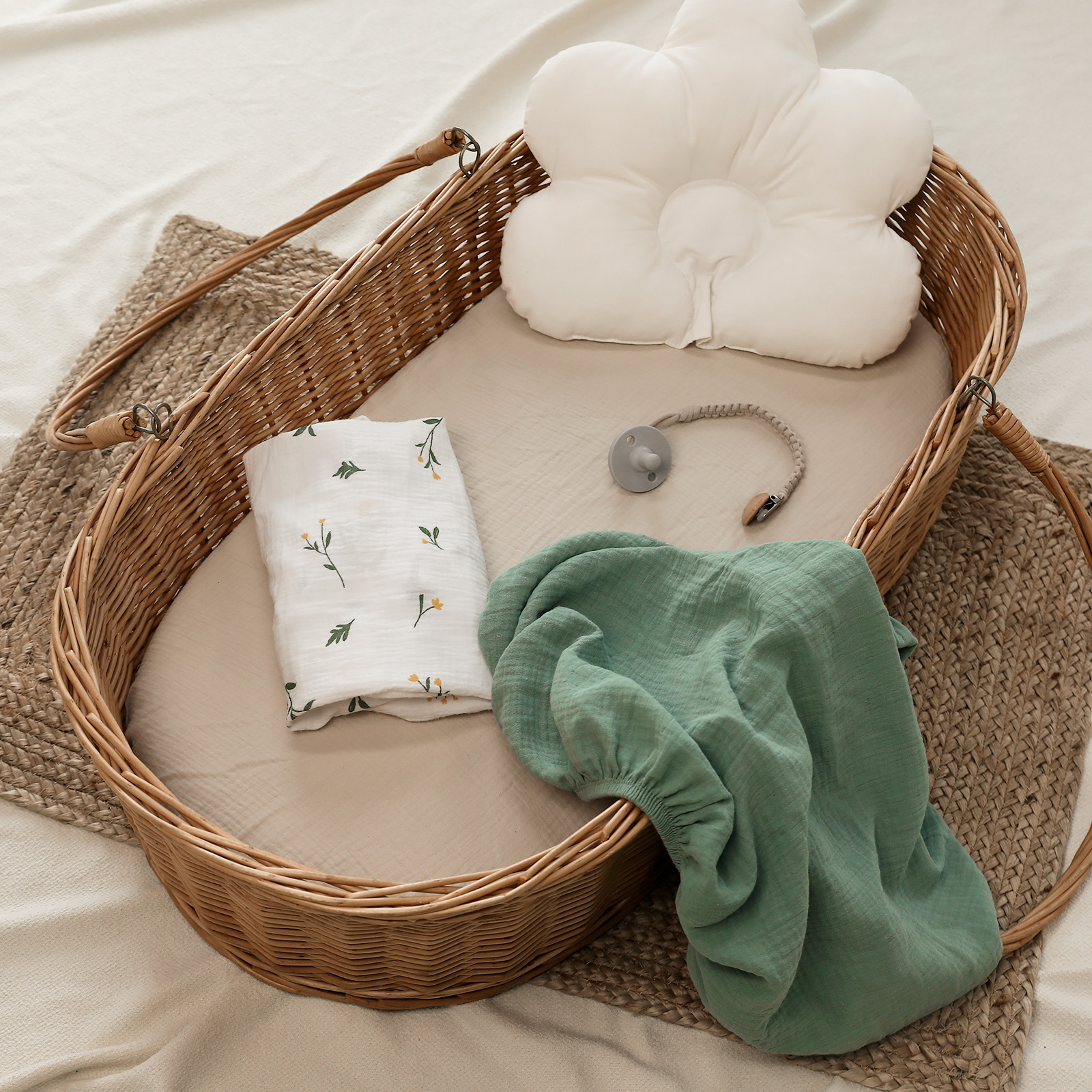 Leafy Green  | Muslin Bassinet Sheets 3-Pack | 33''*17''