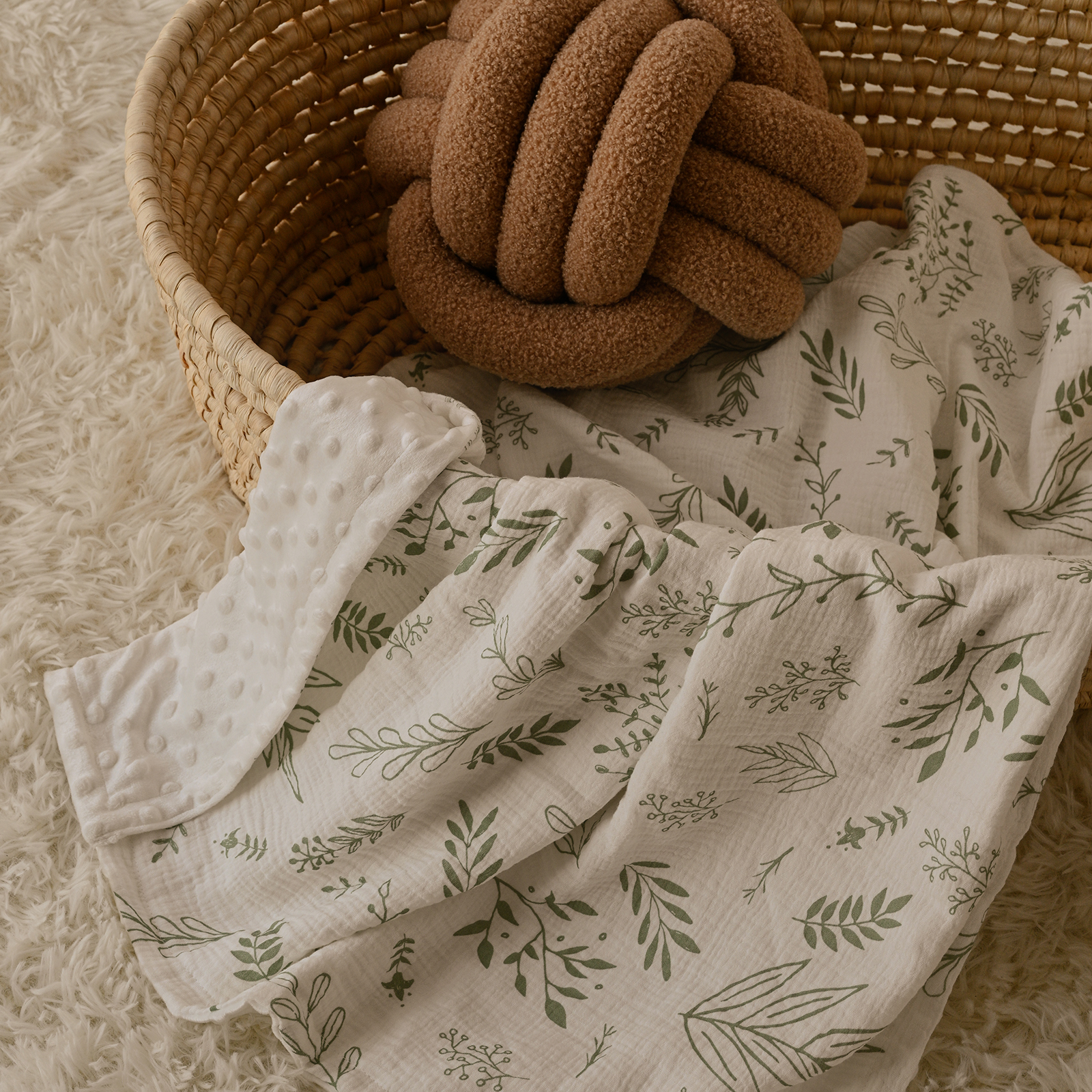 Greenery | Muslin and Fleece Plush Dot Blanket | 30''*40''
