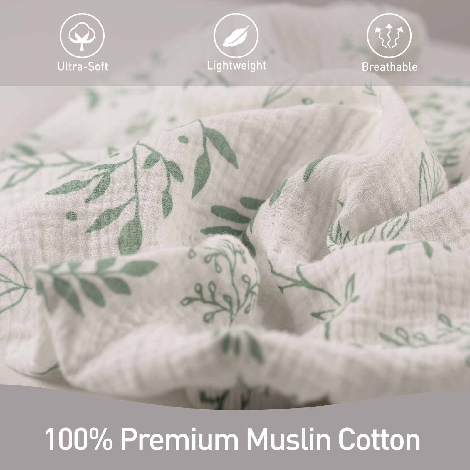 Natural Leaves  | Muslin Bassinet Sheets 2-Pack | 33''*17'' 100% Muslin Cotton